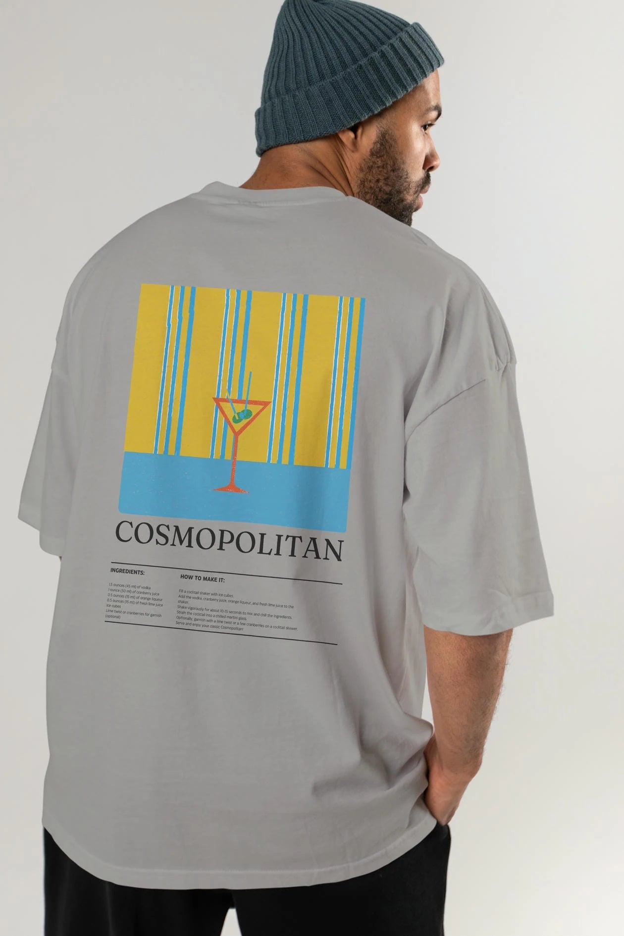 Cosmopolitan Kokteyl Serisi Arka Baskılı Oversize t-shirt Erkek Kadın %100 Pamuk Bisiklet Yaka tişort