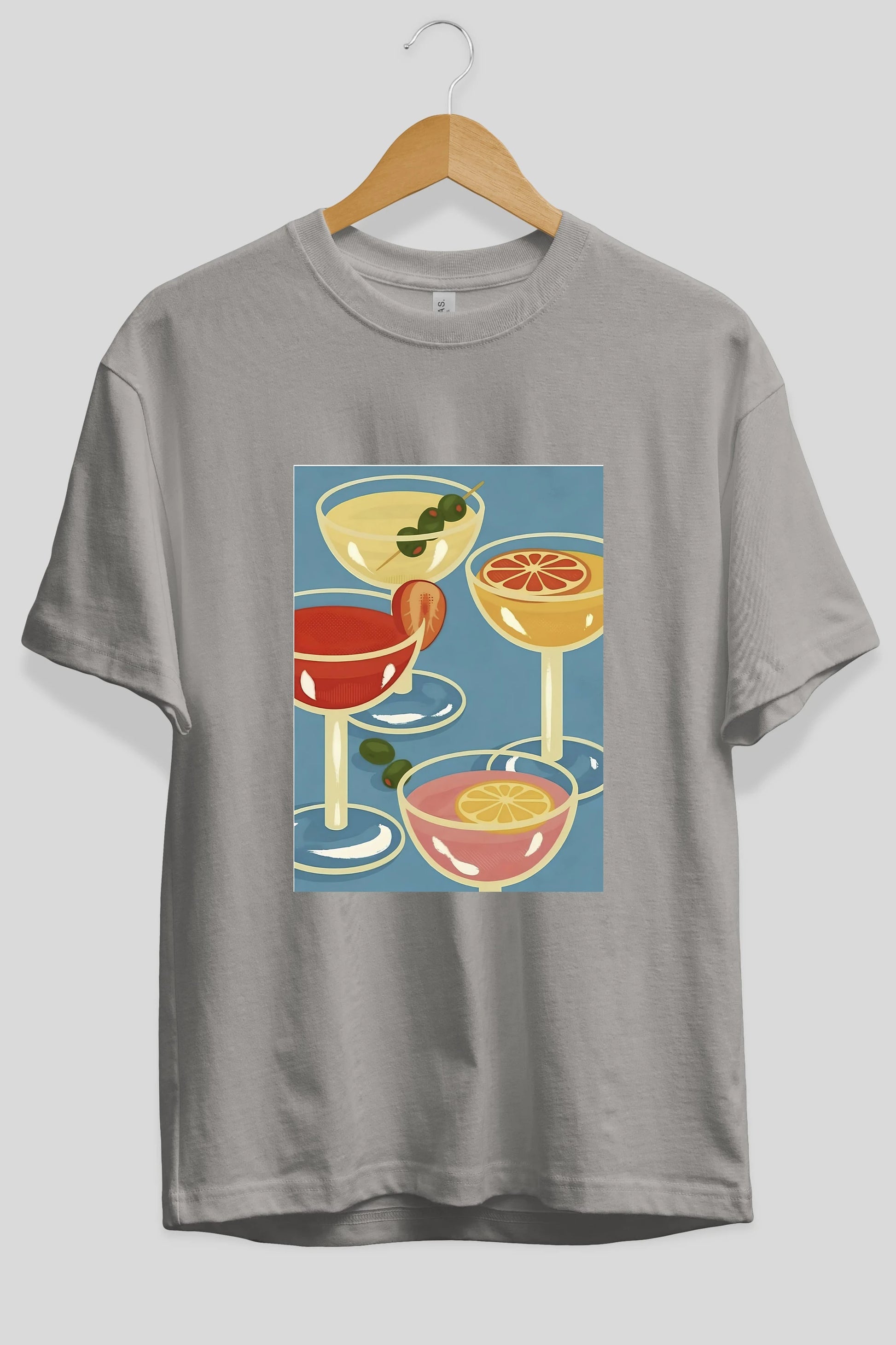 Cocktails Ön Baskılı Oversize t-shirt Erkek Kadın Unisex %100 Pamuk Bisiklet Yaka tişort