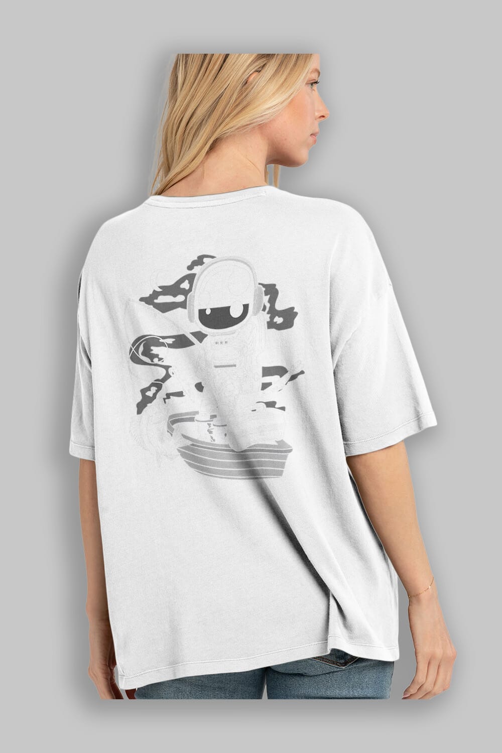 Astronaut Fisherman Arka Baskılı Oversize t-shirt Erkek Kadın Unisex