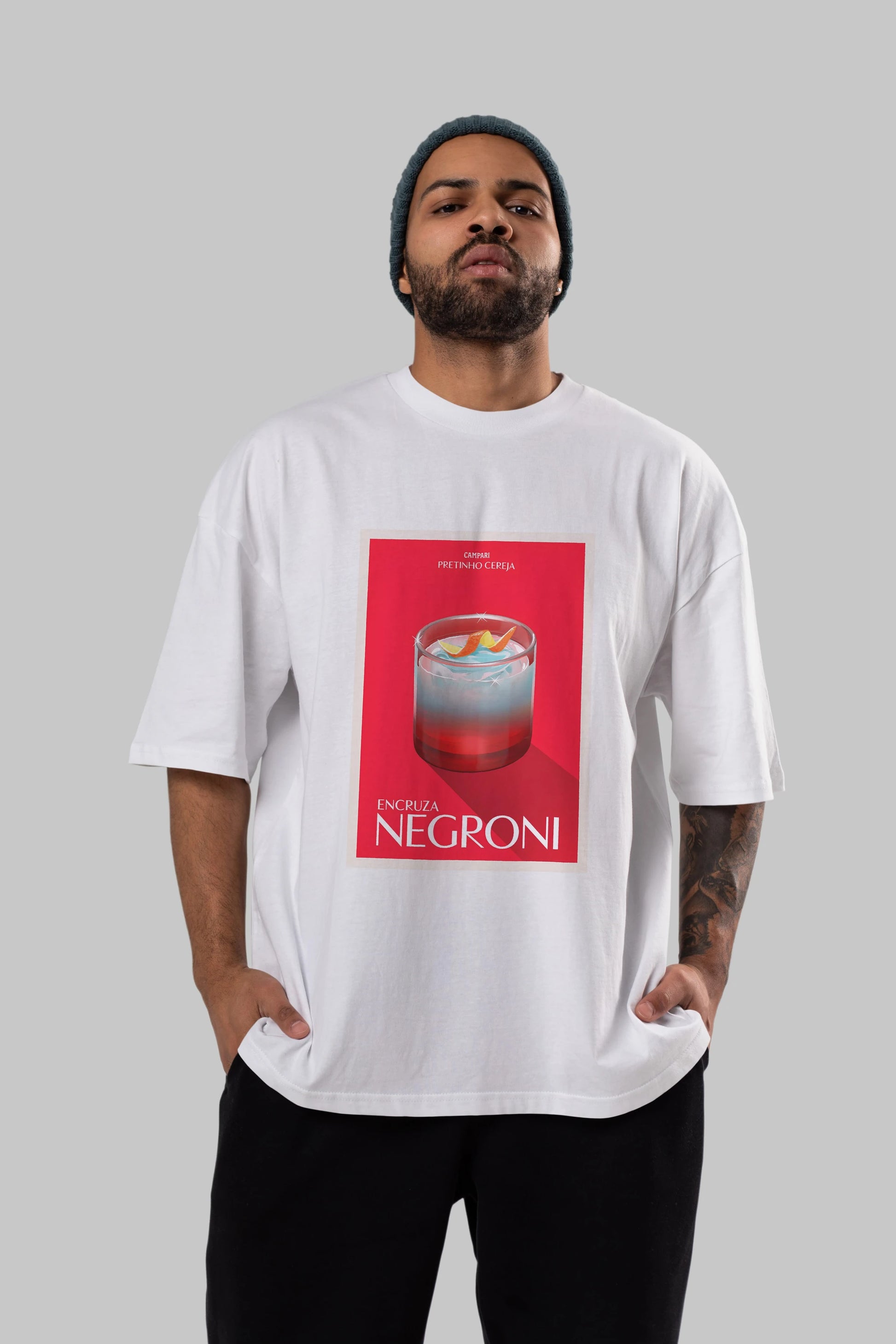 Encruza Negroni Ön Baskılı Oversize t-shirt Erkek Kadın Unisex %100 Pamuk Bisiklet Yaka tişort