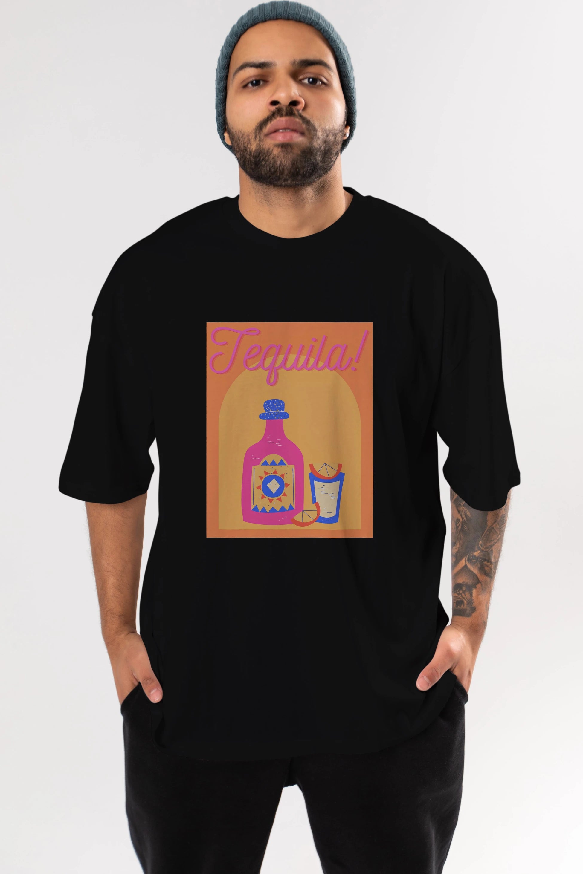 Tequila Ön Baskılı Oversize t-shirt Erkek Kadın Unisex %100 Pamuk Bisiklet Yaka tişort