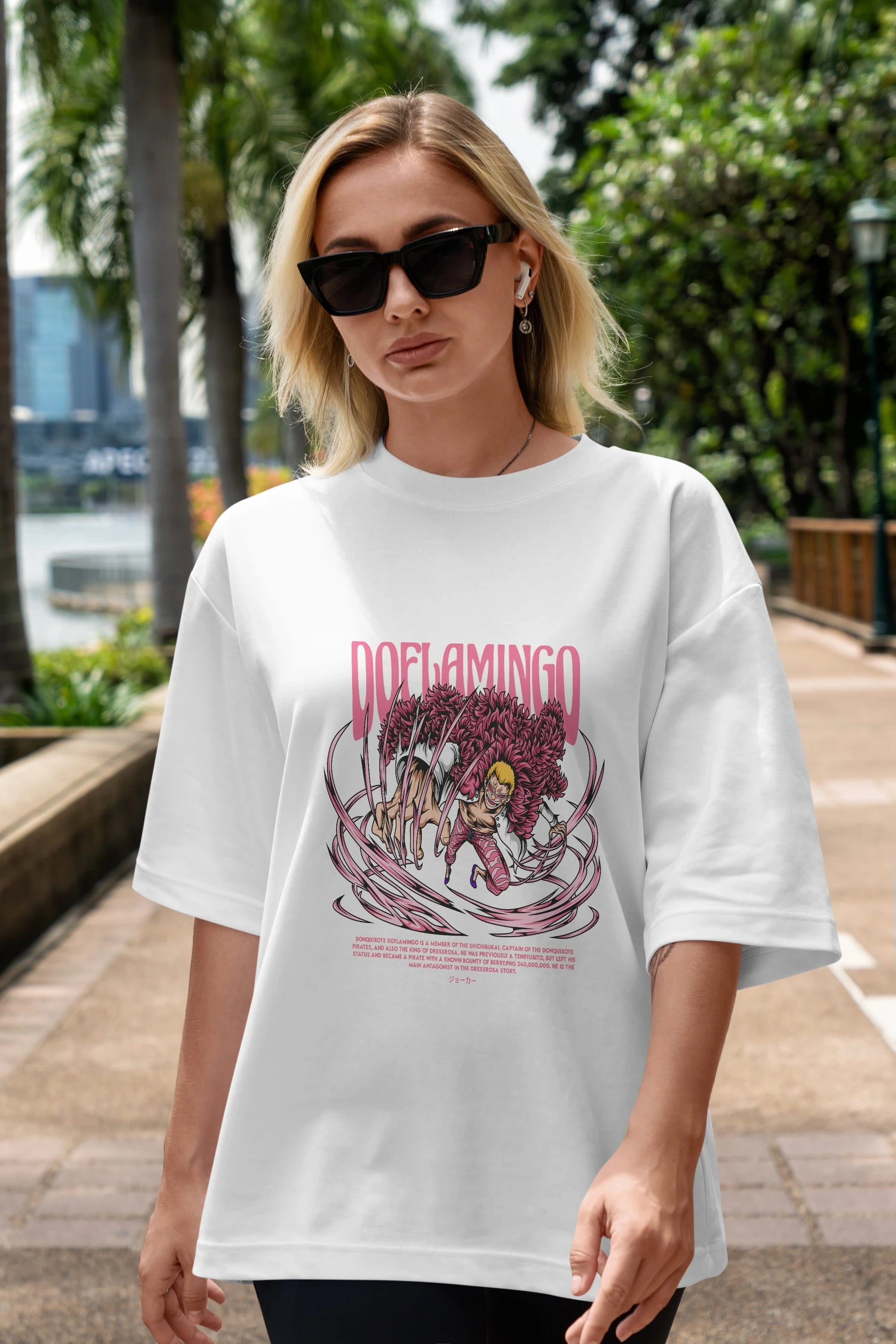Doflamingo Anime Ön Baskılı Oversize t-shirt %100 pamuk Erkek Kadın Unisex