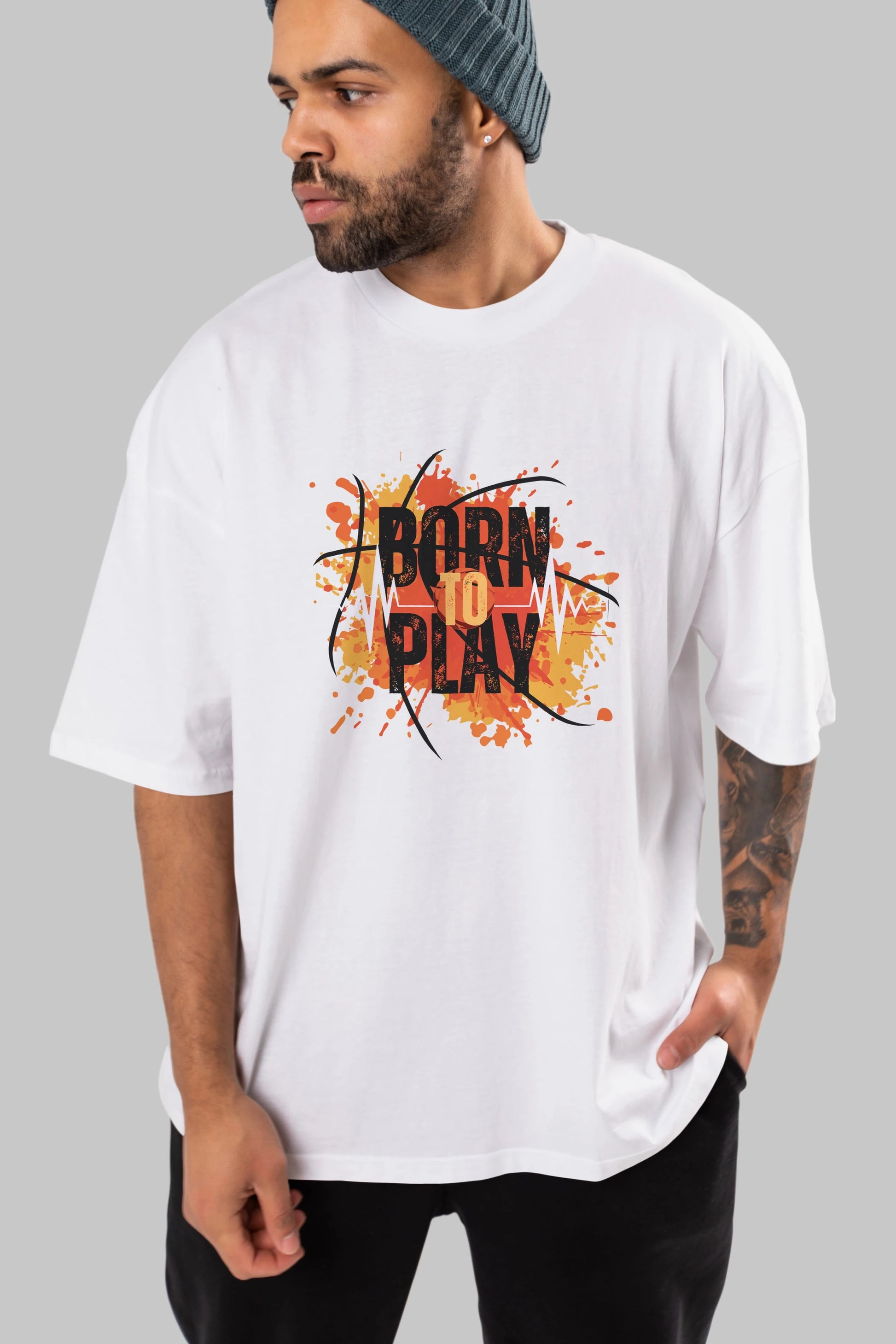Born to Play Yazılı Ön Baskılı Oversize t-shirt Erkek Kadın Unisex