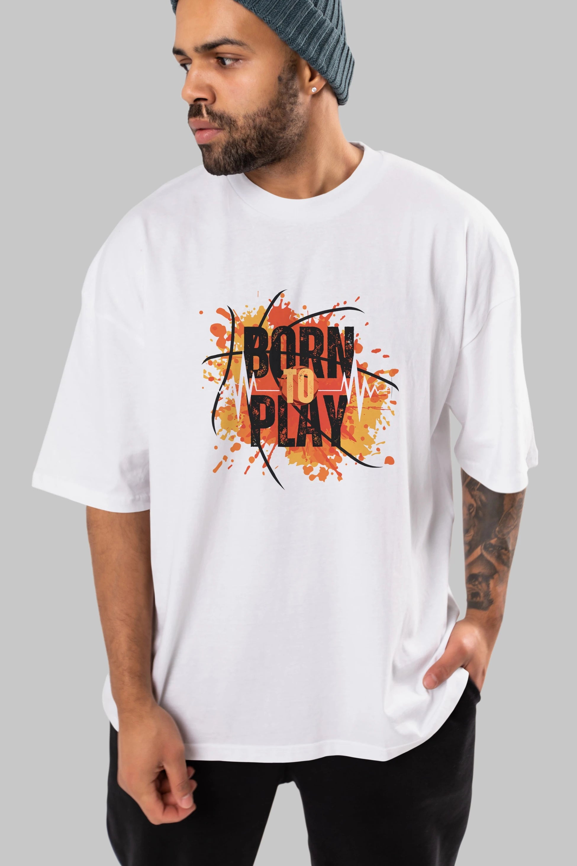Born to Play Yazılı Ön Baskılı Oversize t-shirt Erkek Kadın Unisex