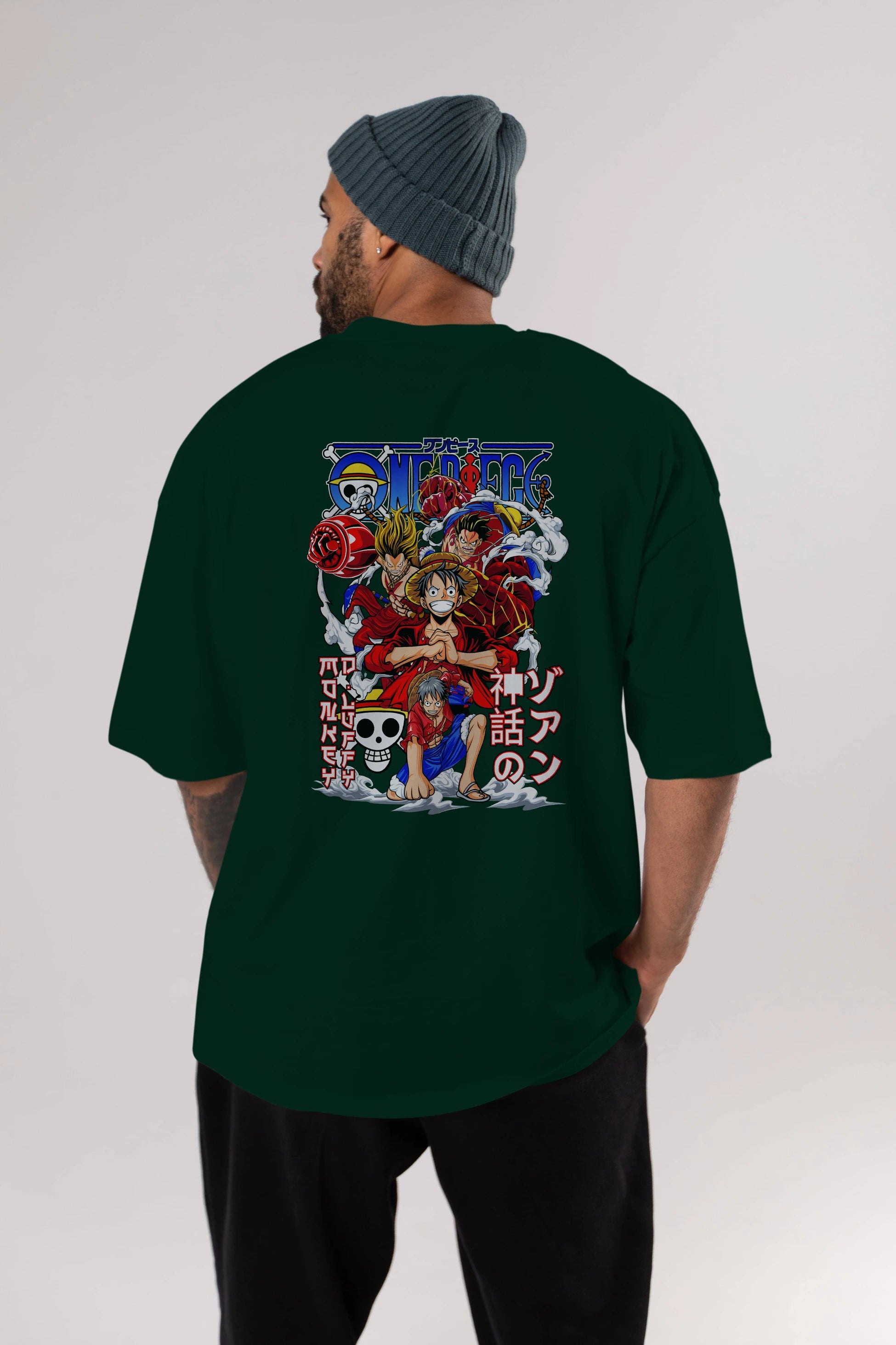 MONKEY D. LUFF-ONE PIECE 2 Anime Arka Baskılı Oversize t-shirt Erkek Kadın Unisex