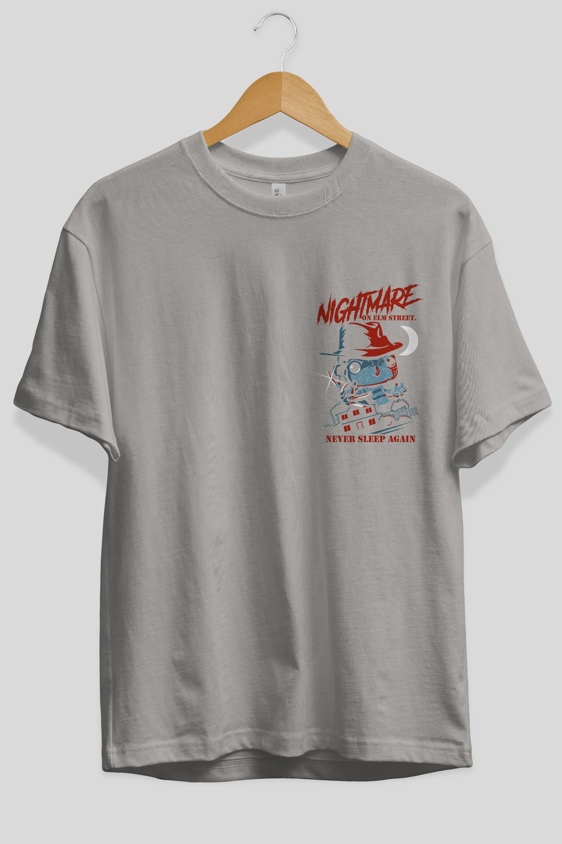 Nightmare Elm Sokağı Ön Sol Baskılı Oversize t-shirt Erkek Kadın Unisex %100 Pamuk Bisiklet Yaka tişort