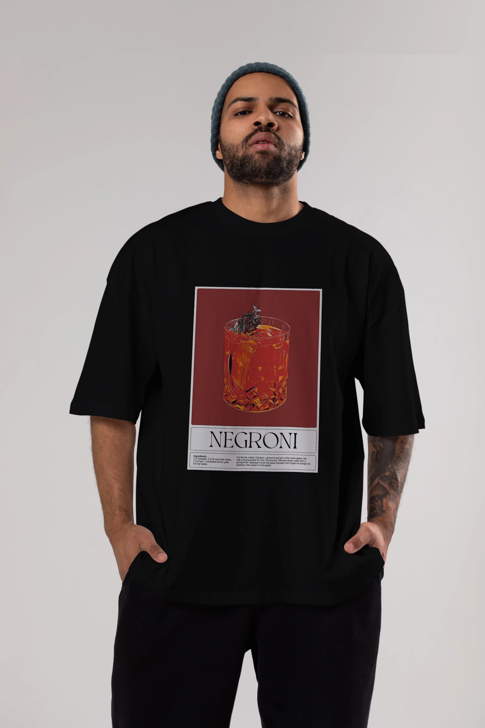 Negroni 2 Ön Baskılı Oversize t-shirt Erkek Kadın Unisex %100 Pamuk Bisiklet Yaka tişort