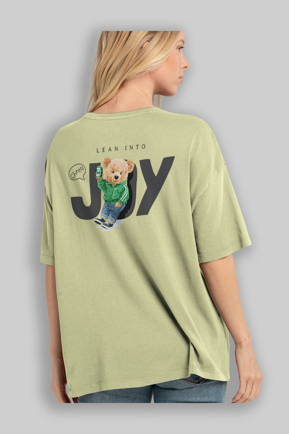 Teddy Bear Joy Arka Baskılı Oversize t-shirt Erkek Kadın Unisex %100 Pamuk