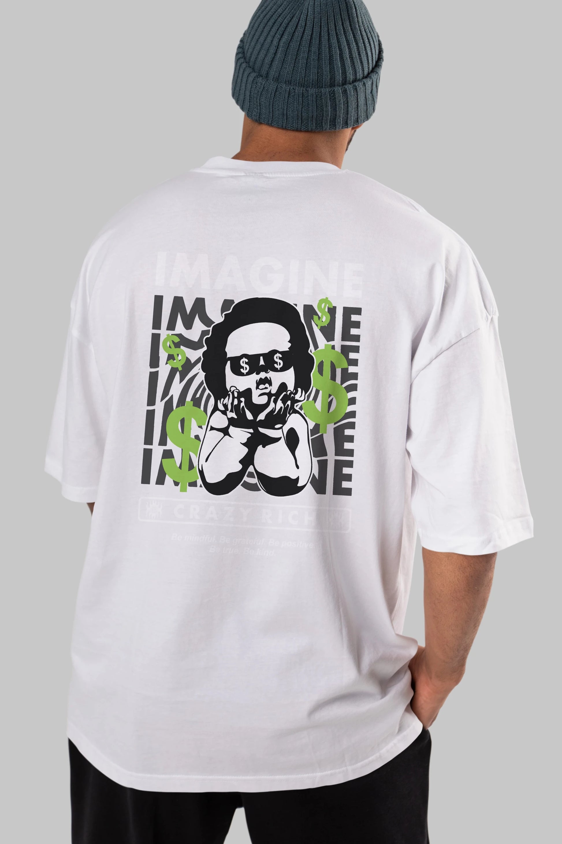 Imagine Crazy Rich Arka Baskılı Oversize t-shirt Erkek Kadın Unisex