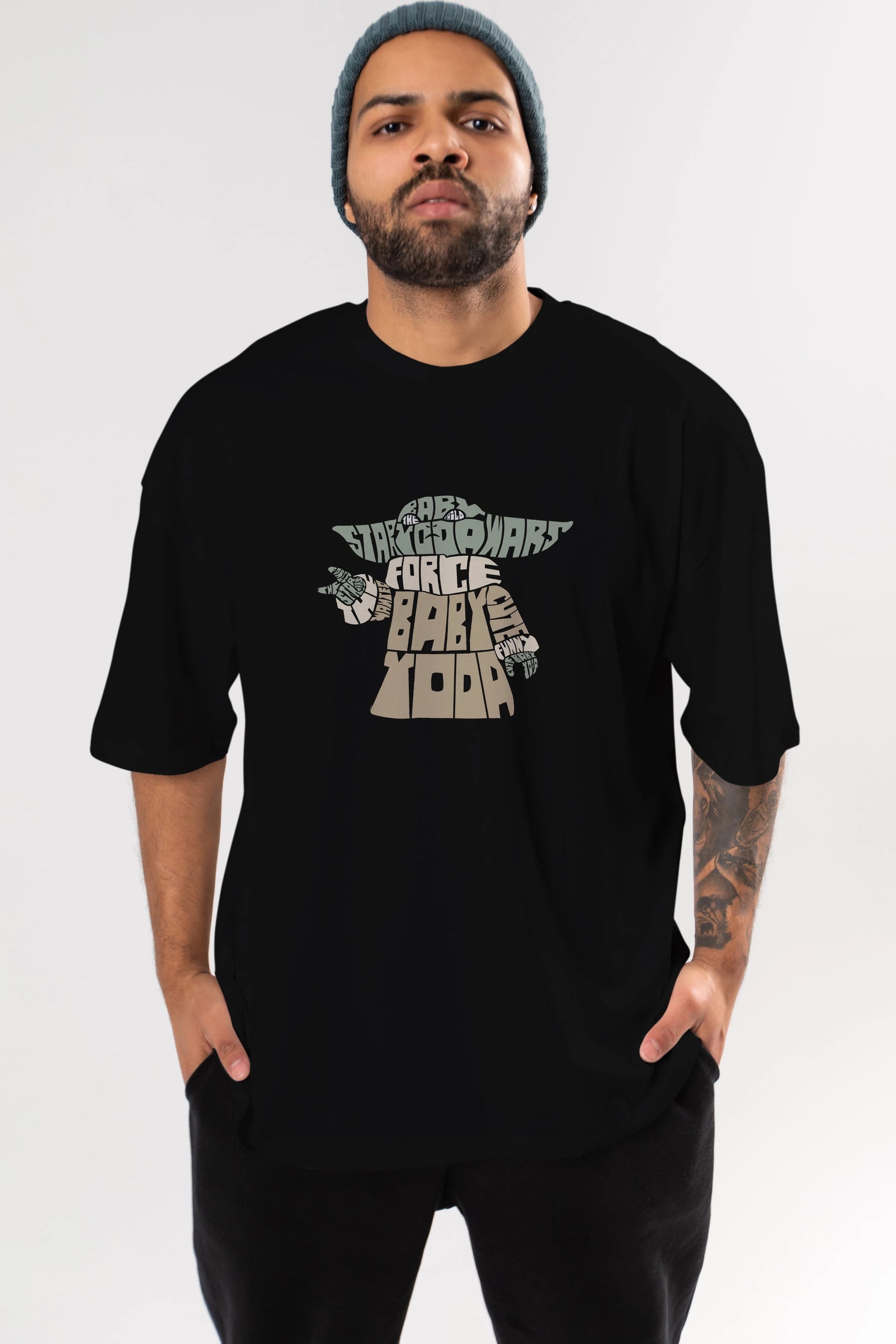 Baby Yoda Ön Baskılı Oversize t-shirt %100 pamuk Erkek Kadın Unisex