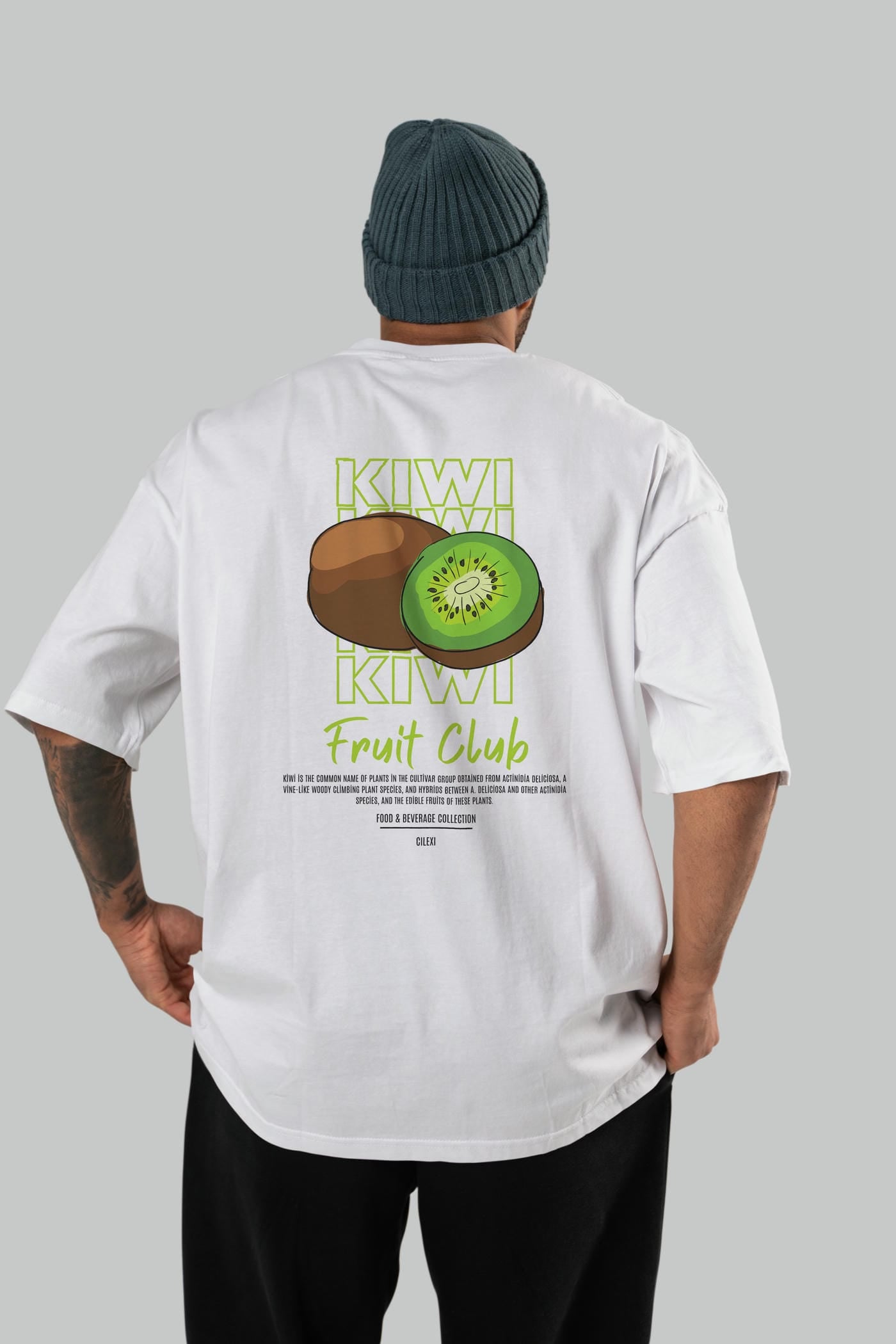 Kiwi Arka Baskılı Oversize t-shirt Erkek Kadın Pamuk Bisiklet Yaka tişort
