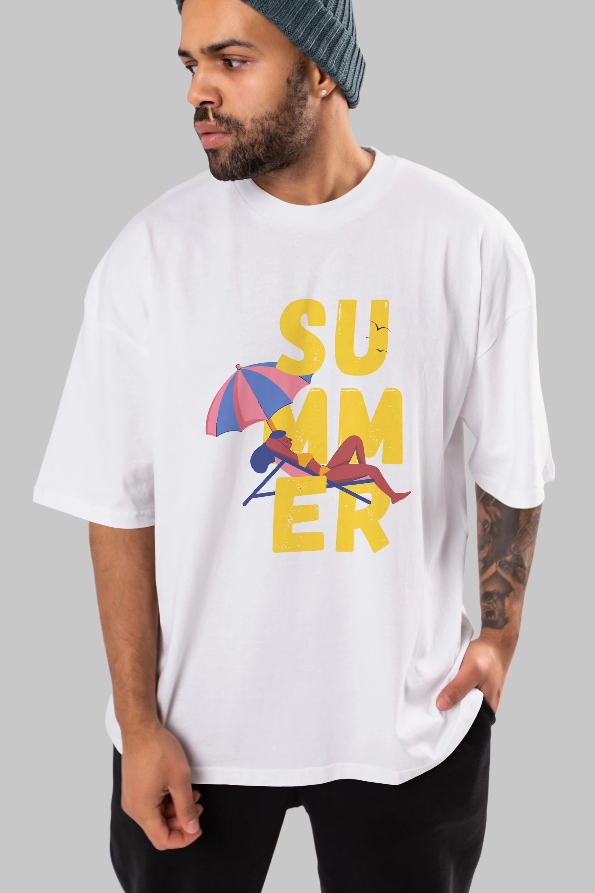 Summer Yazılı Ön Baskılı Oversize t-shirt Erkek Kadın Unisex