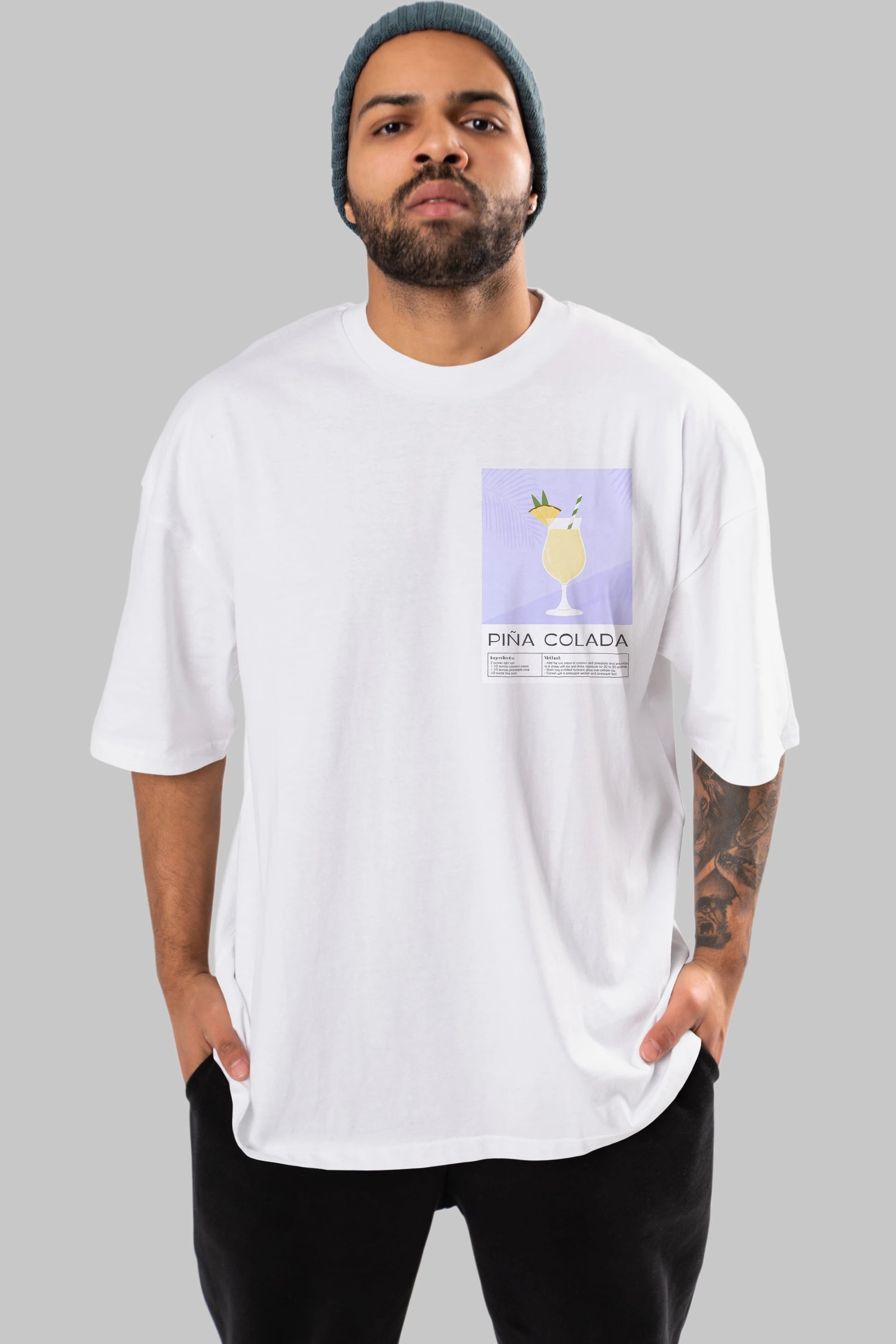 PIna Colada 6 Ön Sol Baskılı Oversize t-shirt Erkek Kadın Unisex %100 Pamuk Bisiklet Yaka tişort