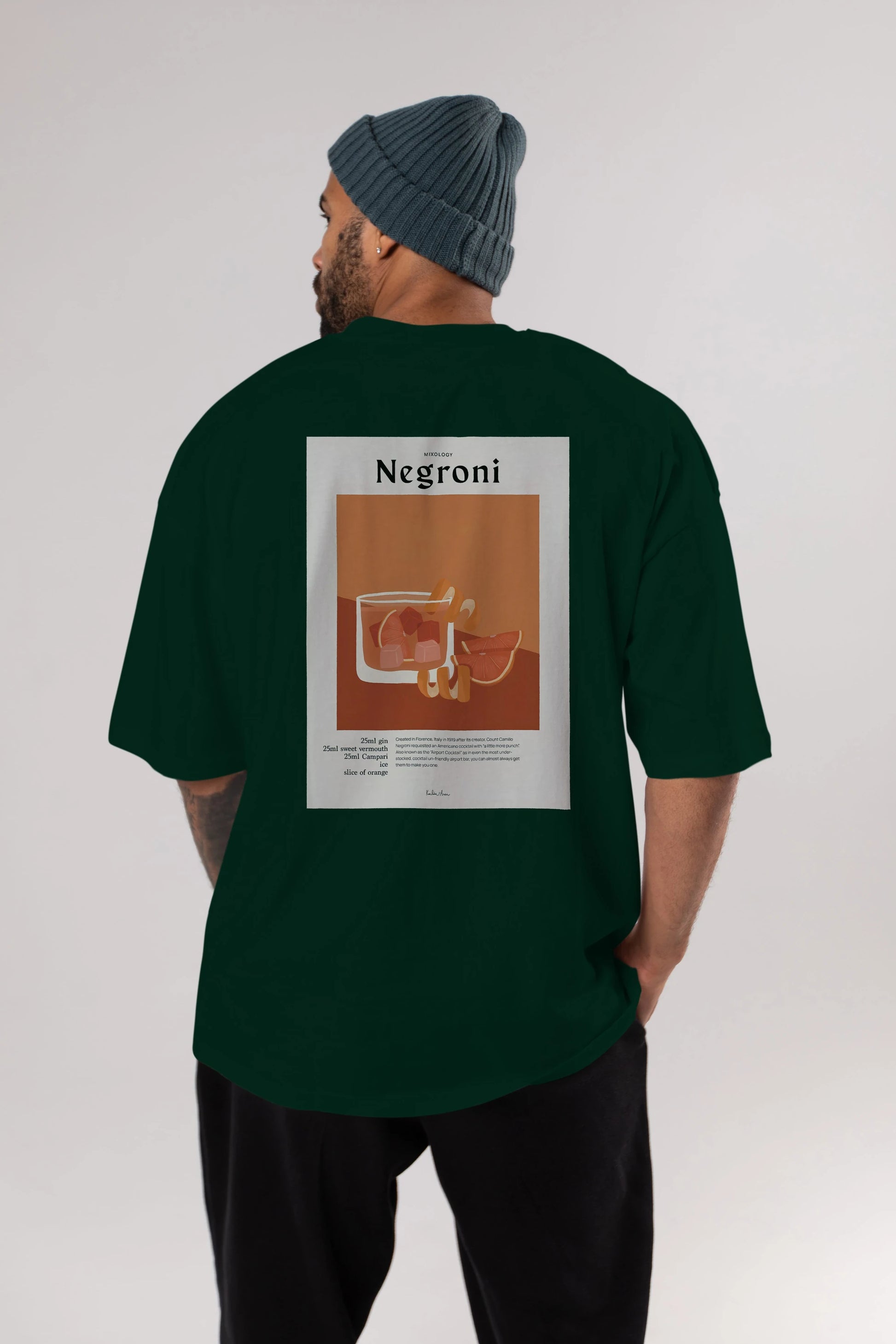 Mixology Negroni Arka Baskılı Oversize t-shirt Erkek Kadın Unisex %100 Pamuk Bisiklet Yaka tişort