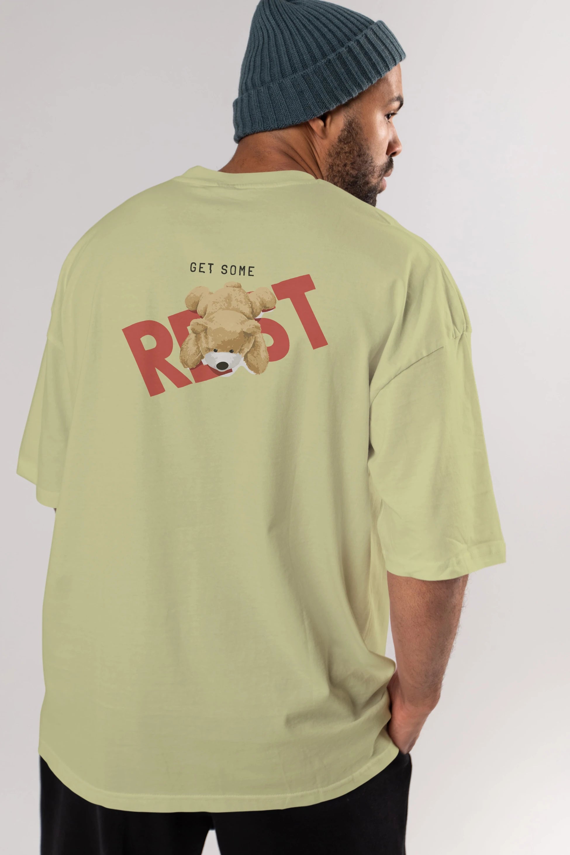 Teddy Bear Rest Arka Baskılı Oversize t-shirt Erkek Kadın Unisex %100 Pamuk