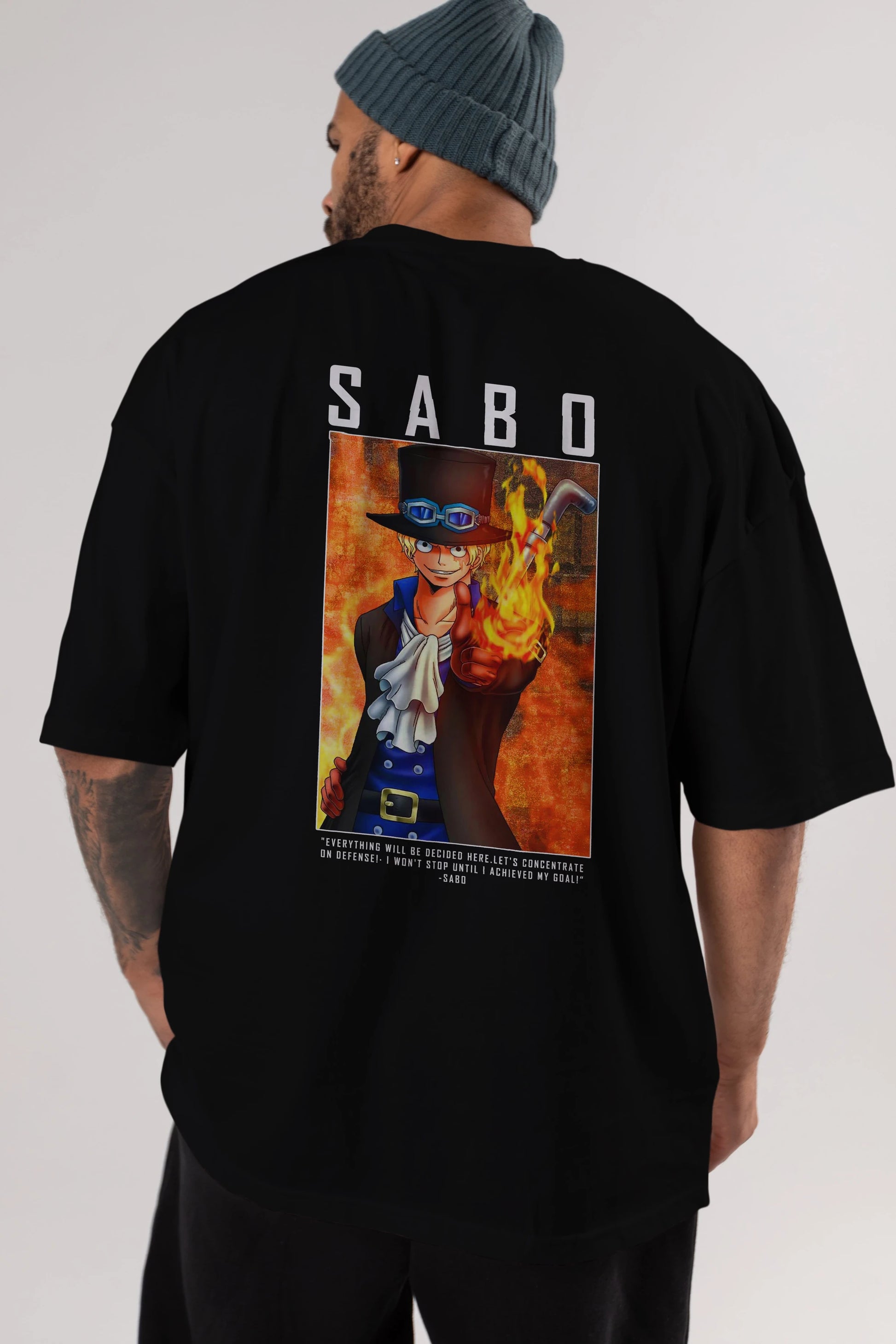 Sabo Anime Arka Baskılı Oversize t-shirt Erkek Kadın Unisex %100 pamuk tişort