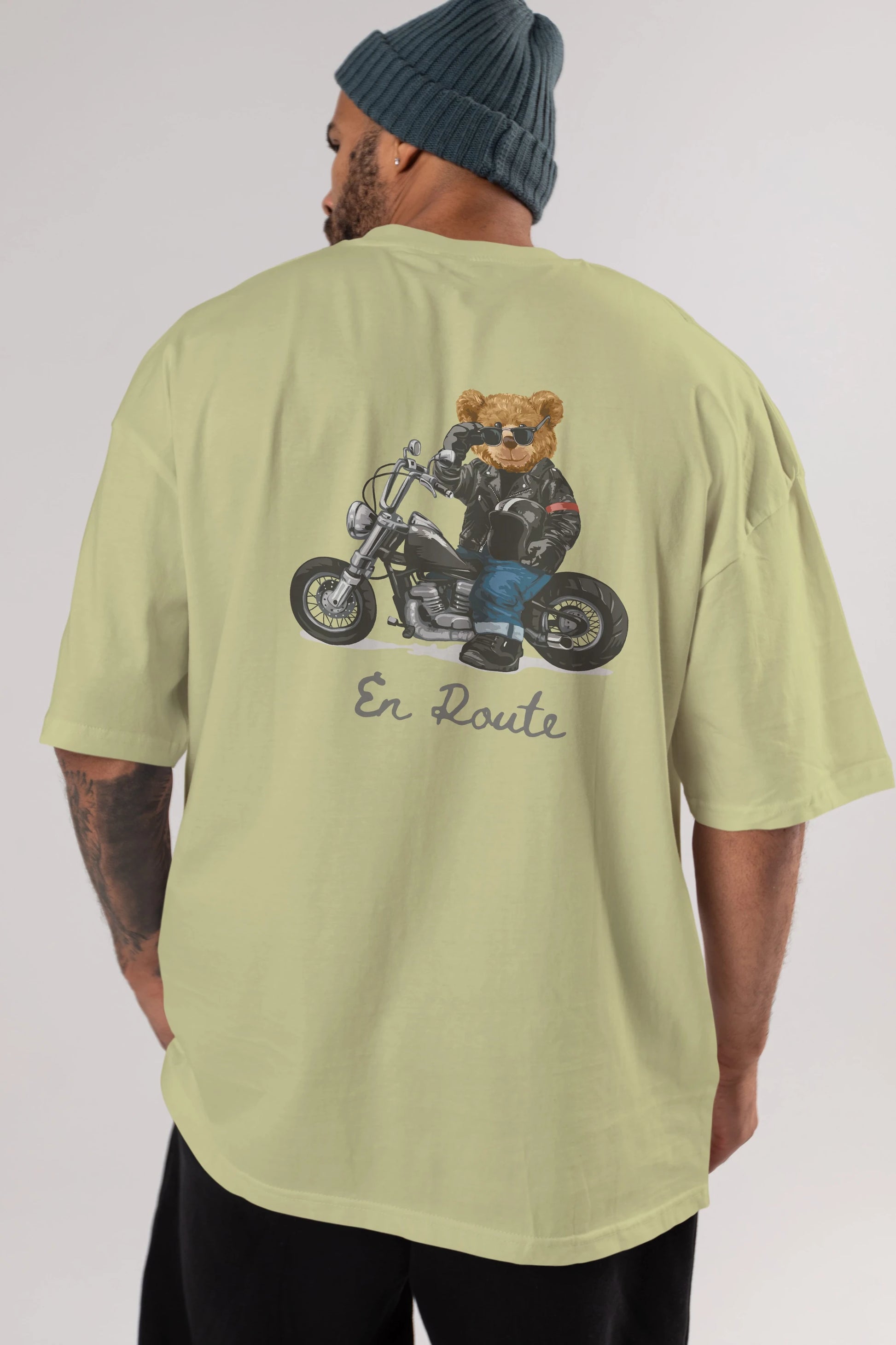 Teddy Bear En Route Arka Baskılı Oversize t-shirt Erkek Kadın Unisex %100 Pamuk