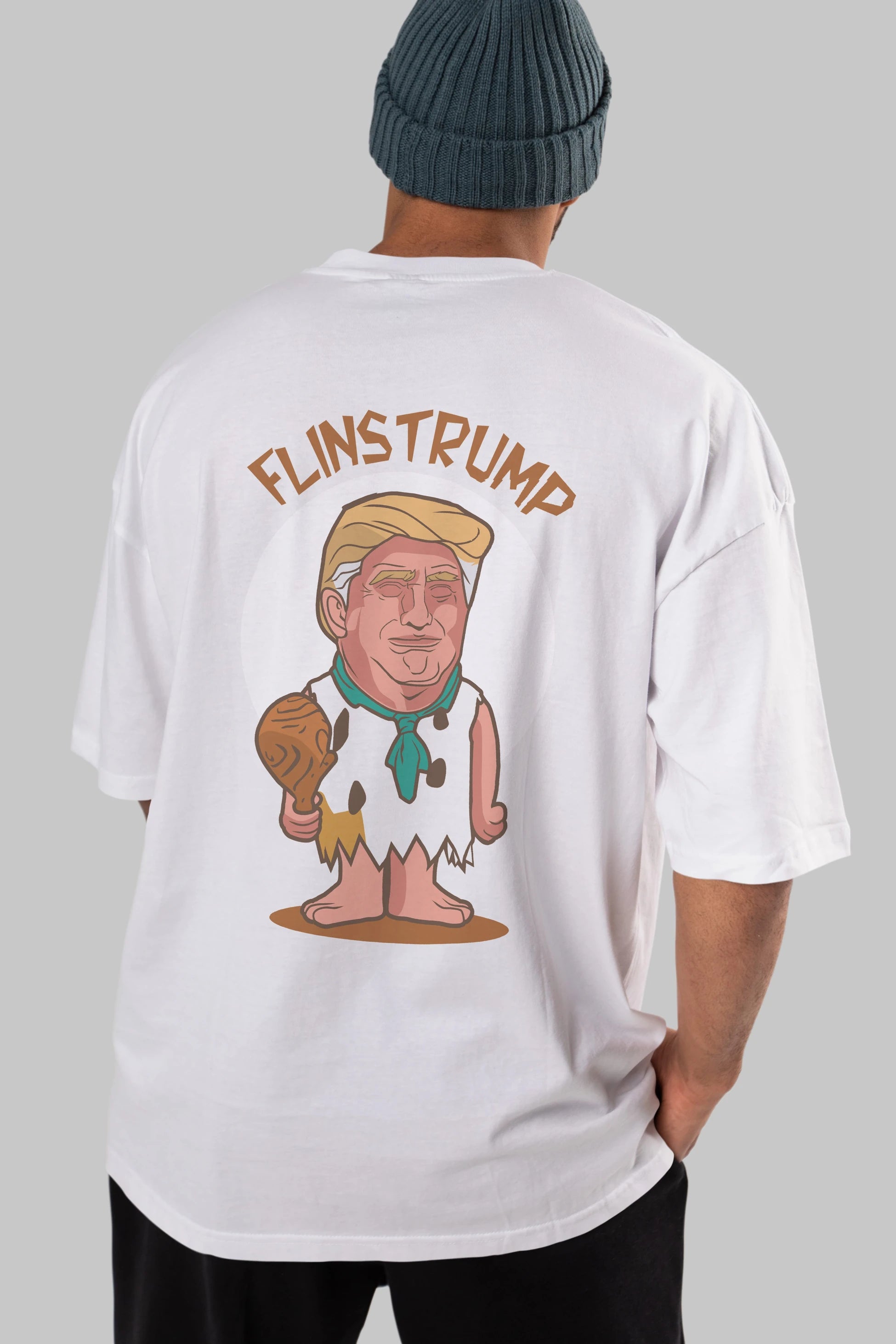 Flinstrump Arka Baskılı Oversize t-shirt Erkek Kadın Unisex %100 Pamuk tişort