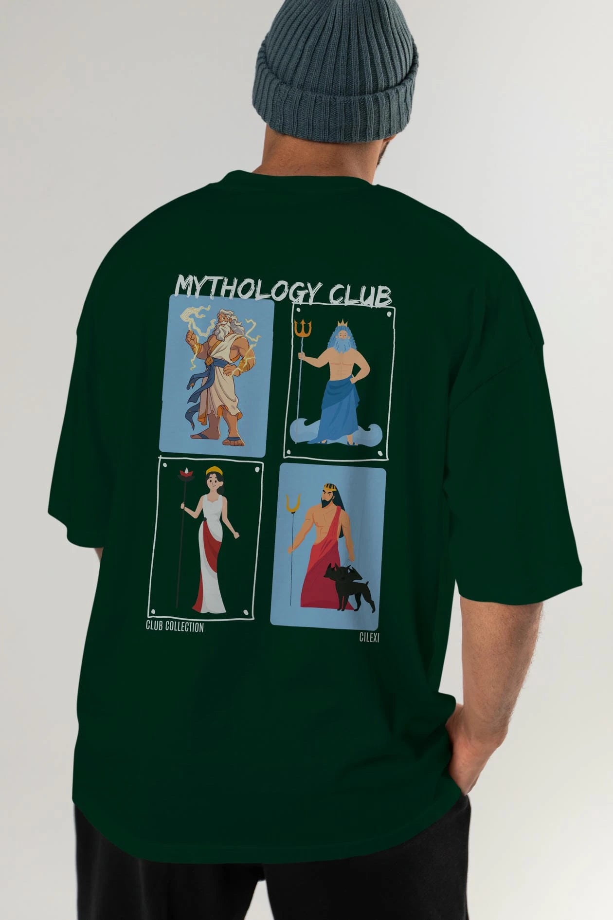 Mythology Club 2 Arka Baskılı Oversize t-shirt Erkek Kadın %100 Pamuk Bisiklet Yaka tişort