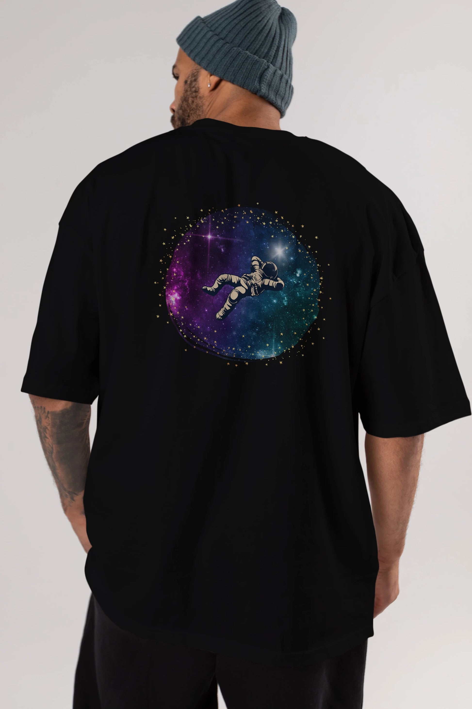 Astronaut in the Galaxy Arka Baskılı Oversize t-shirt Erkek Kadın Unisex