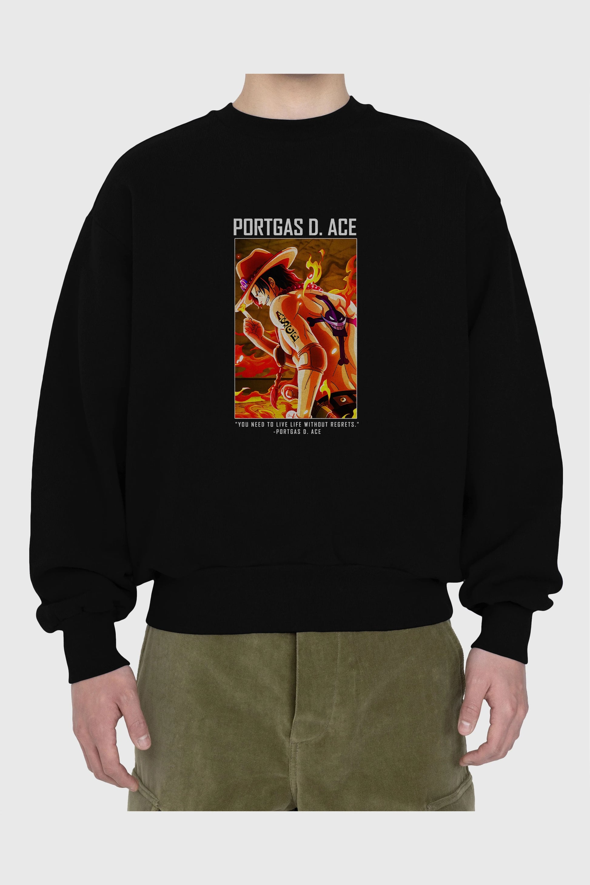 Portgas D. Ace Ön Baskılı Anime Oversize Sweatshirt Erkek Kadın Unisex