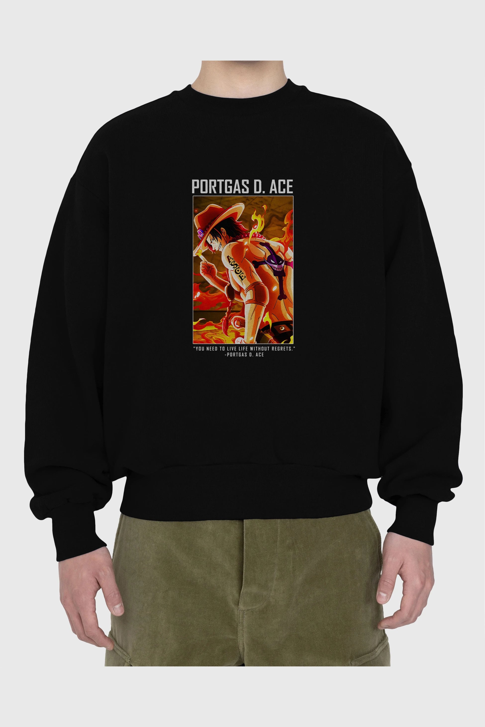 Portgas D. Ace Ön Baskılı Anime Oversize Sweatshirt Erkek Kadın Unisex