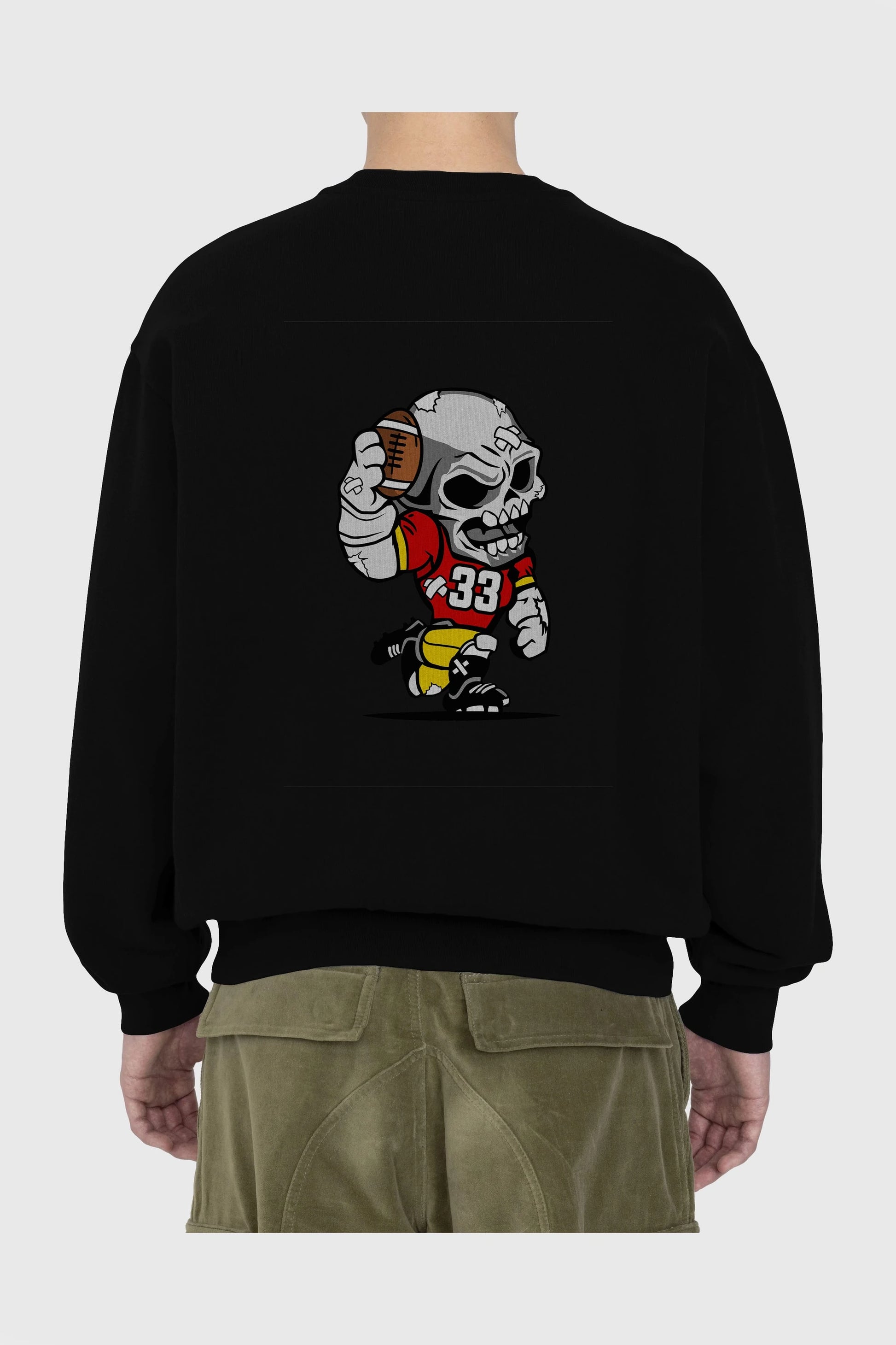 Skull Football Player Arka Baskılı Oversize Sweatshirt Erkek Kadın Unisex