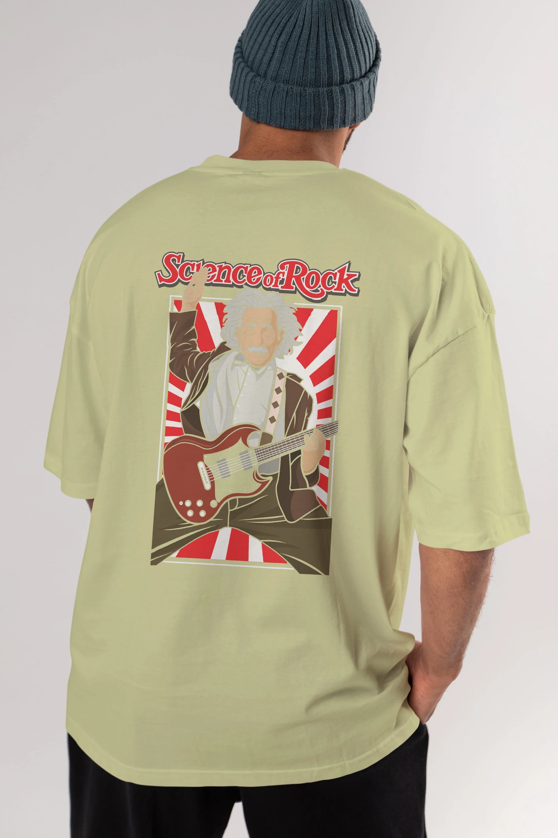 Einstein Science Of Rock Arka Baskılı Oversize t-shirt Erkek Kadın Unisex %100 Pamuk tişort