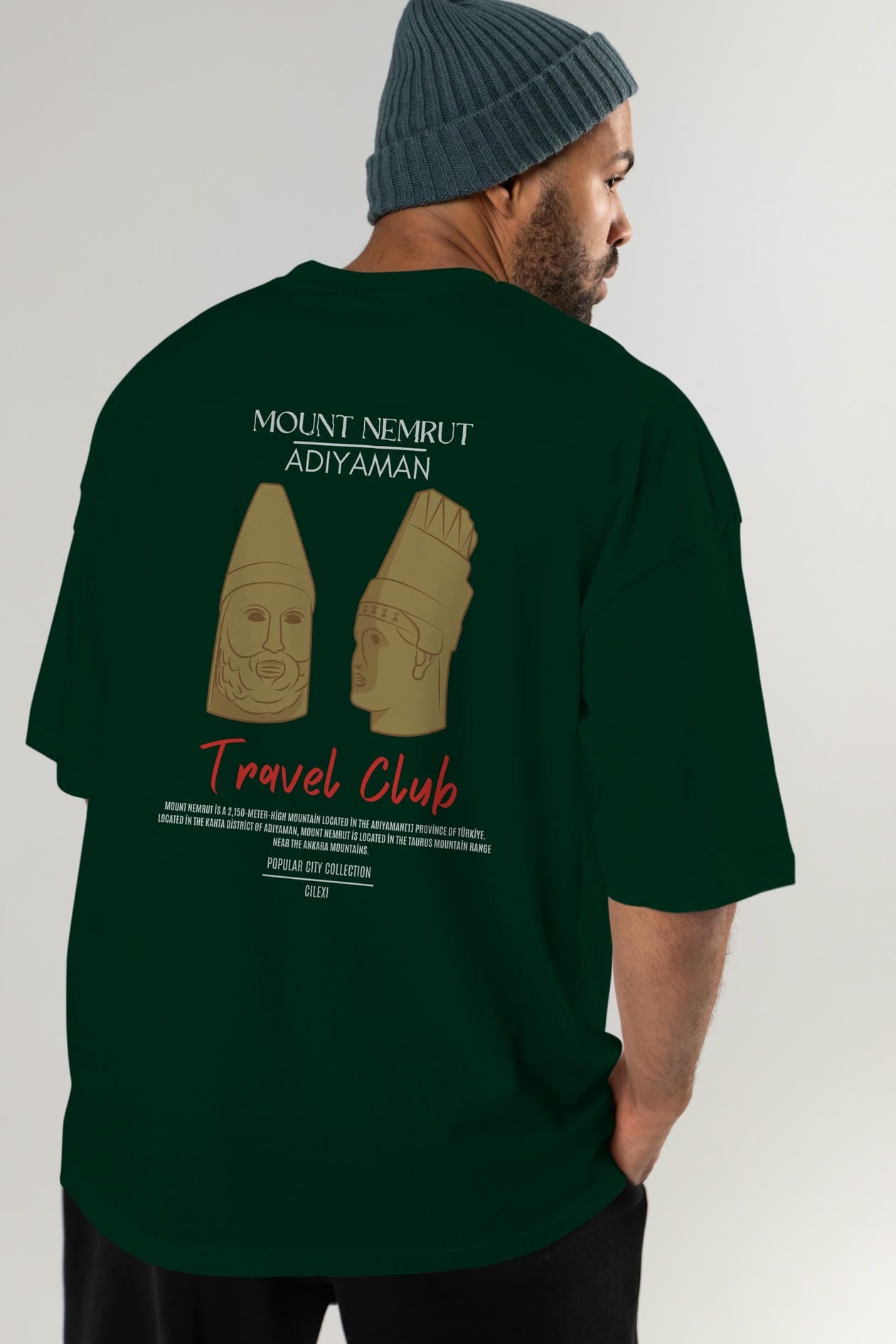 Mount Nemrut Adiyaman Arka Baskılı Oversize t-shirt Erkek Kadın Pamuk Bisiklet Yaka tişort