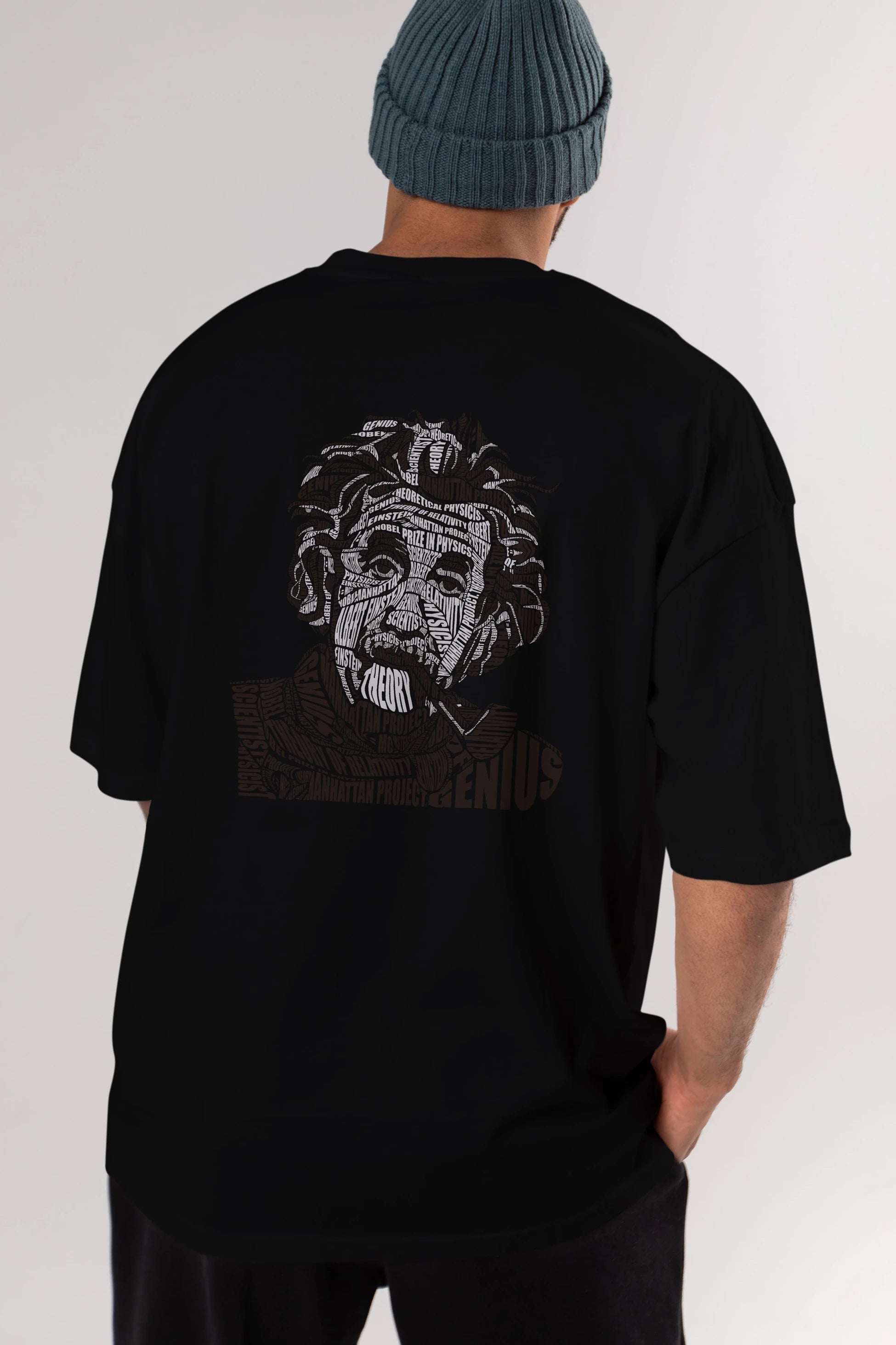 Einstein Calligram Arka Baskılı Oversize t-shirt %100 pamuk Erkek Kadın Unisex