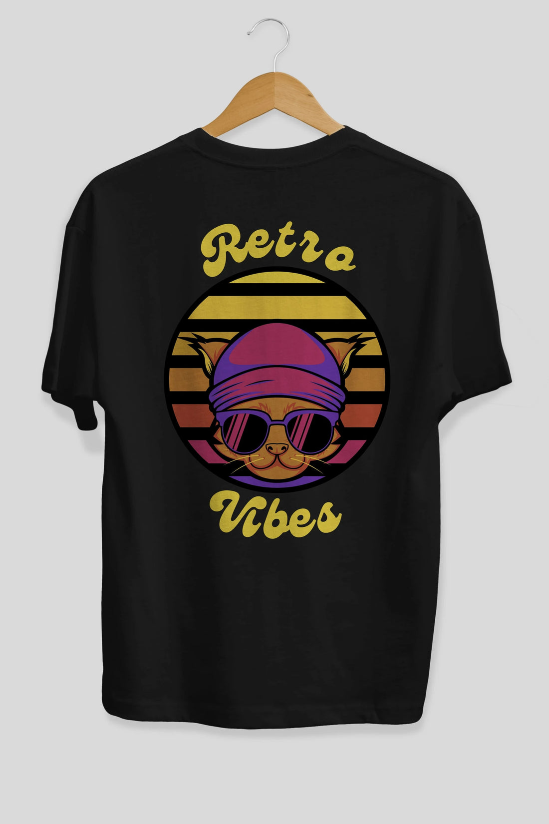 Cat Retro Vibes Arka Baskılı Oversize t-shirt Erkek Kadın Unisex