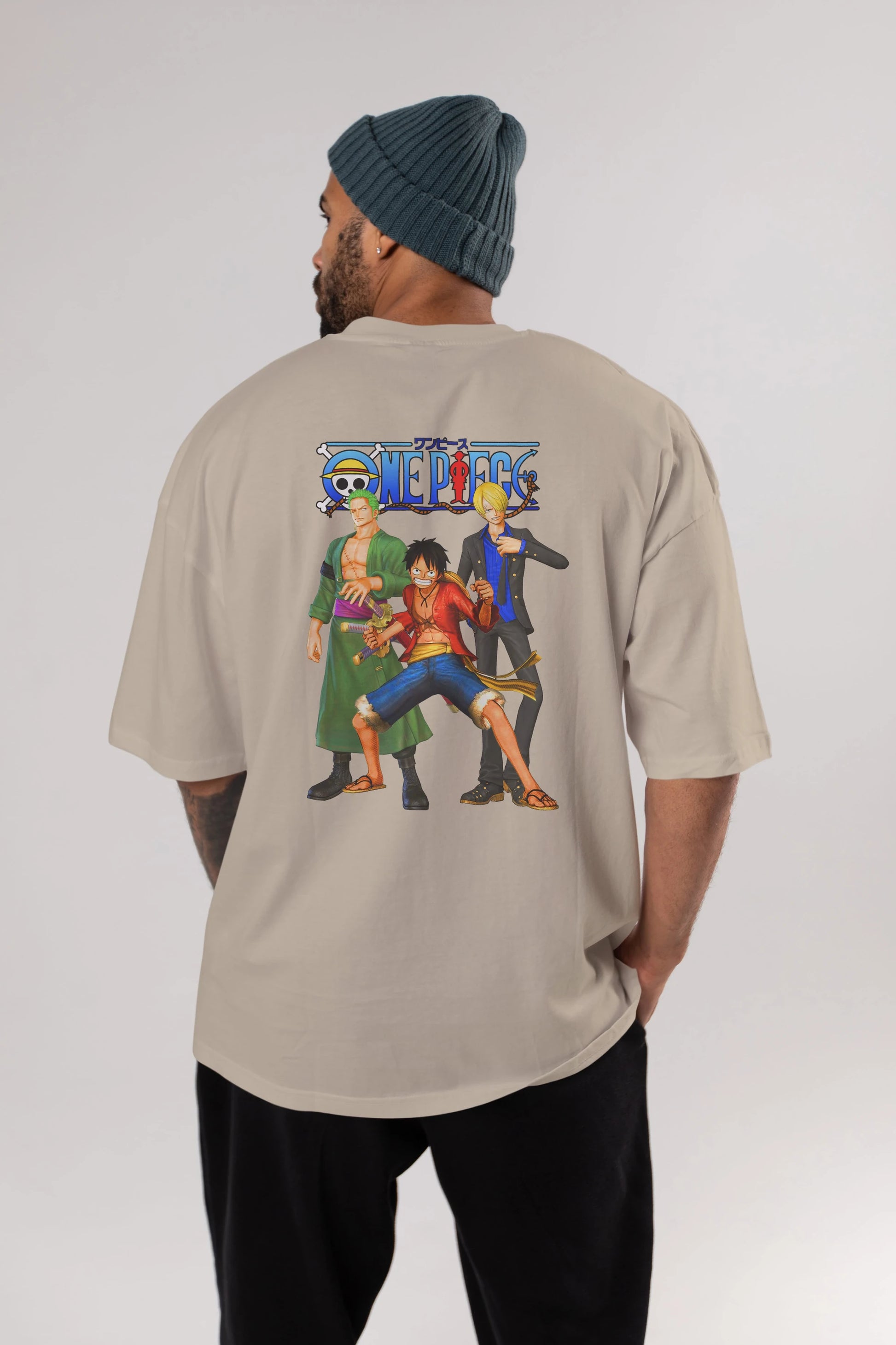 Luffy Sanji Zoro Anime Arka Baskılı Oversize t-shirt Erkek Kadın Unisex %100 pamuk tişort