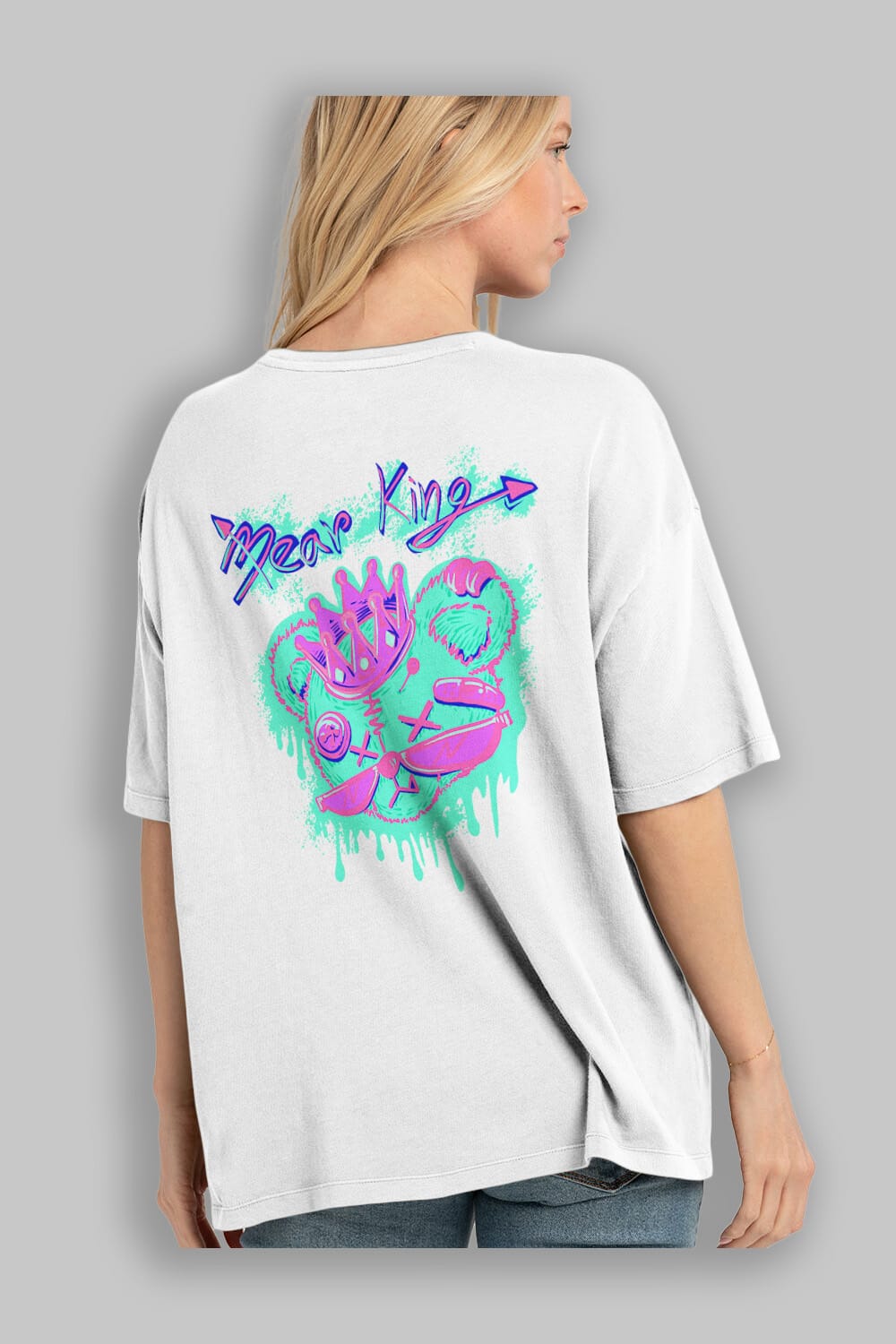 Bear King Arka Baskılı Oversize t-shirt Erkek Kadın Unisex