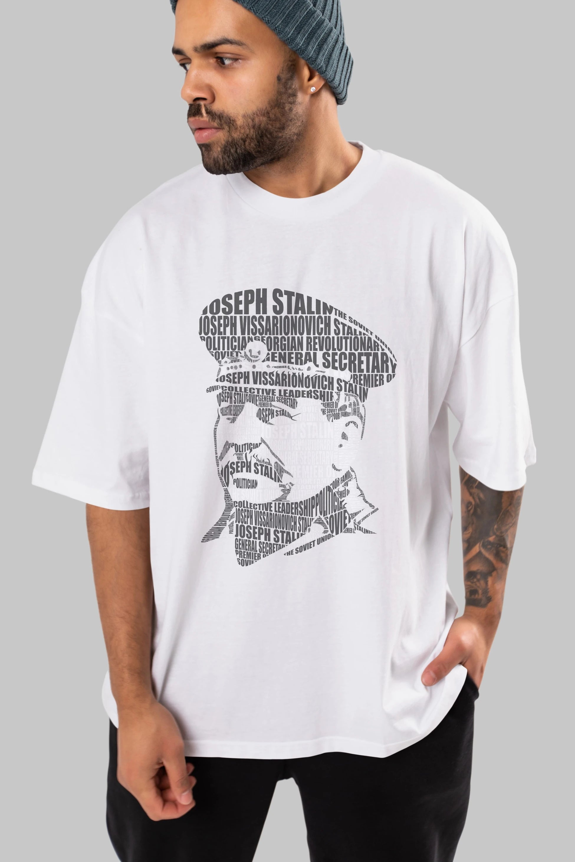 Joseph Stalin Calligram Ön Baskılı Oversize t-shirt %100 pamuk Erkek Kadın Unisex