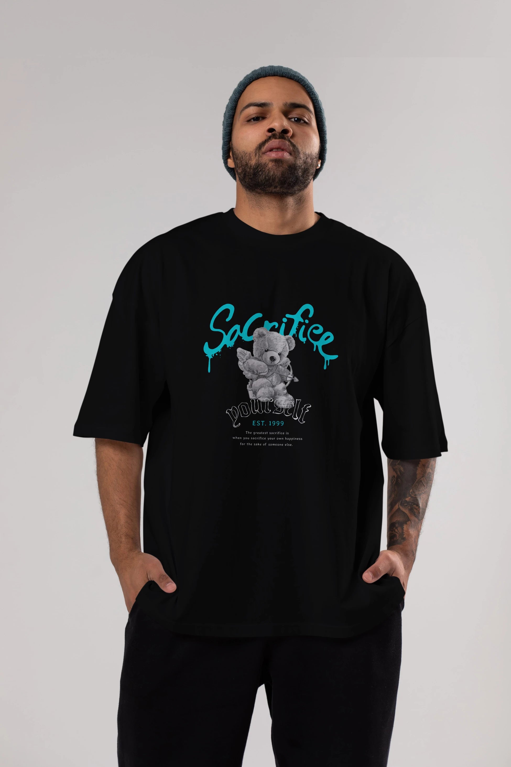 Sacrifice Yourself Bear Ön Baskılı Oversize t-shirt Erkek Kadın Unisex