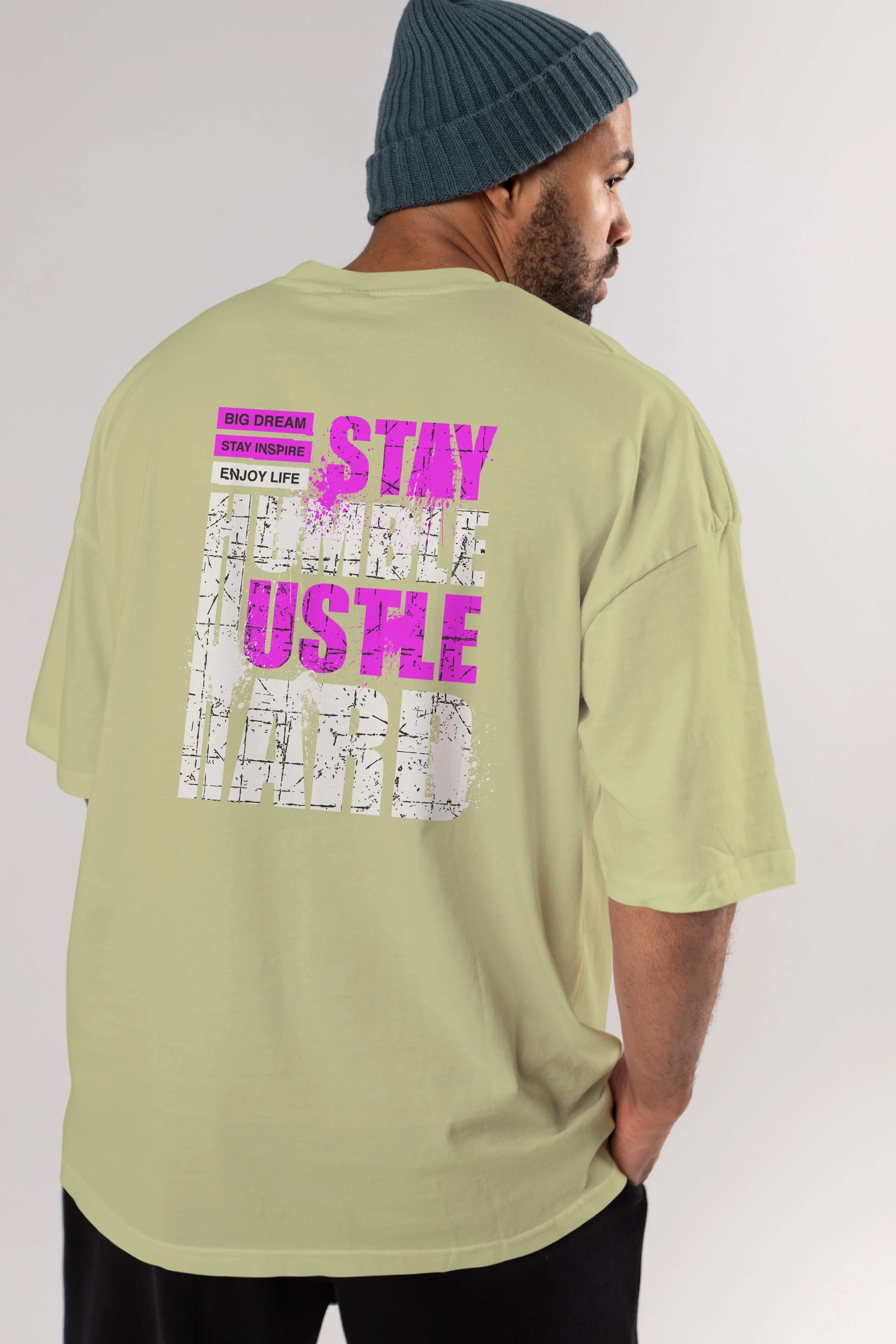 Stay Hustle Arka Baskılı Oversize t-shirt Erkek Kadın Unisex