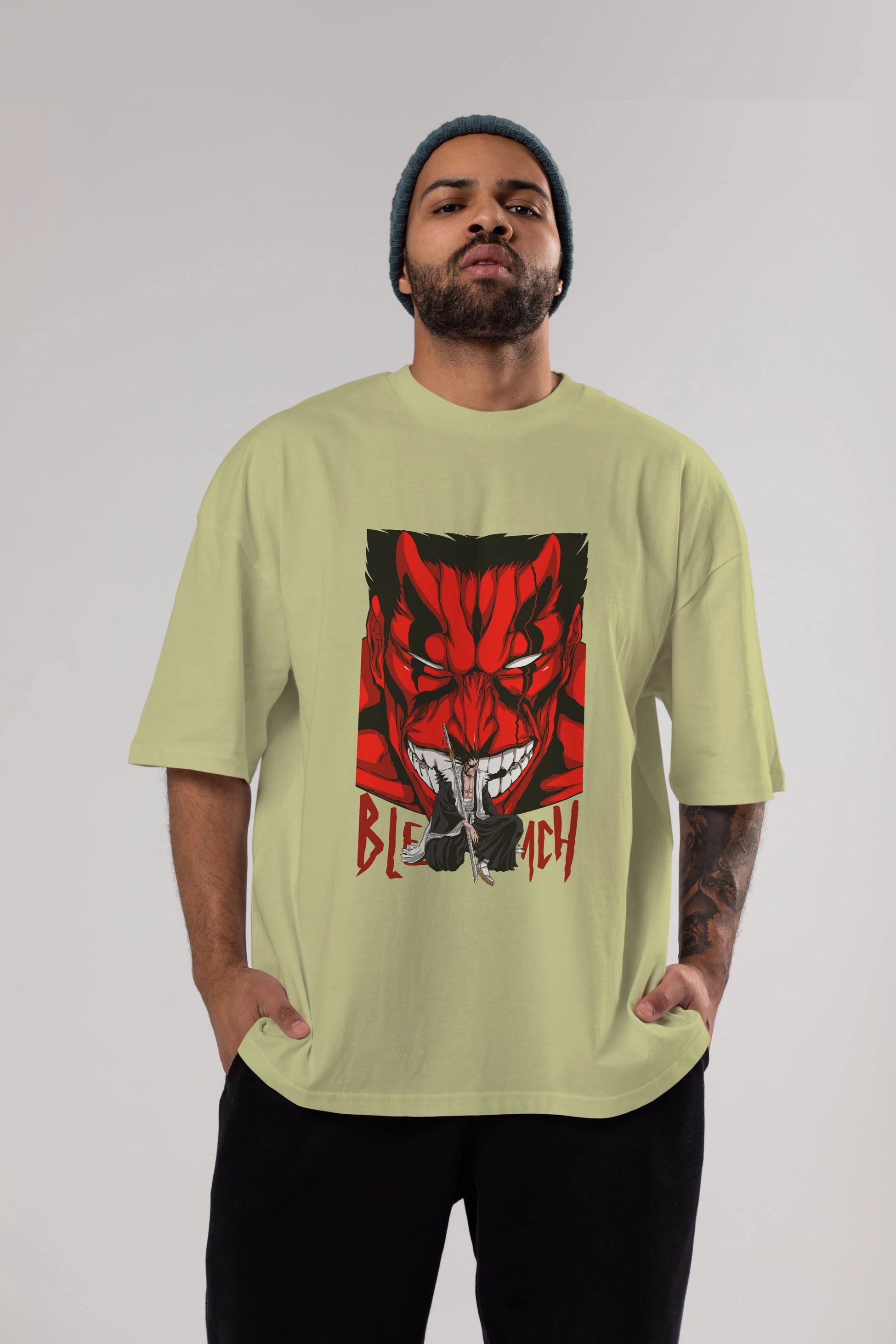 KENPACHI ZARAKI BLEACH Anime Ön Baskılı Oversize t-shirt %100 pamuk Erkek Kadın Unisex