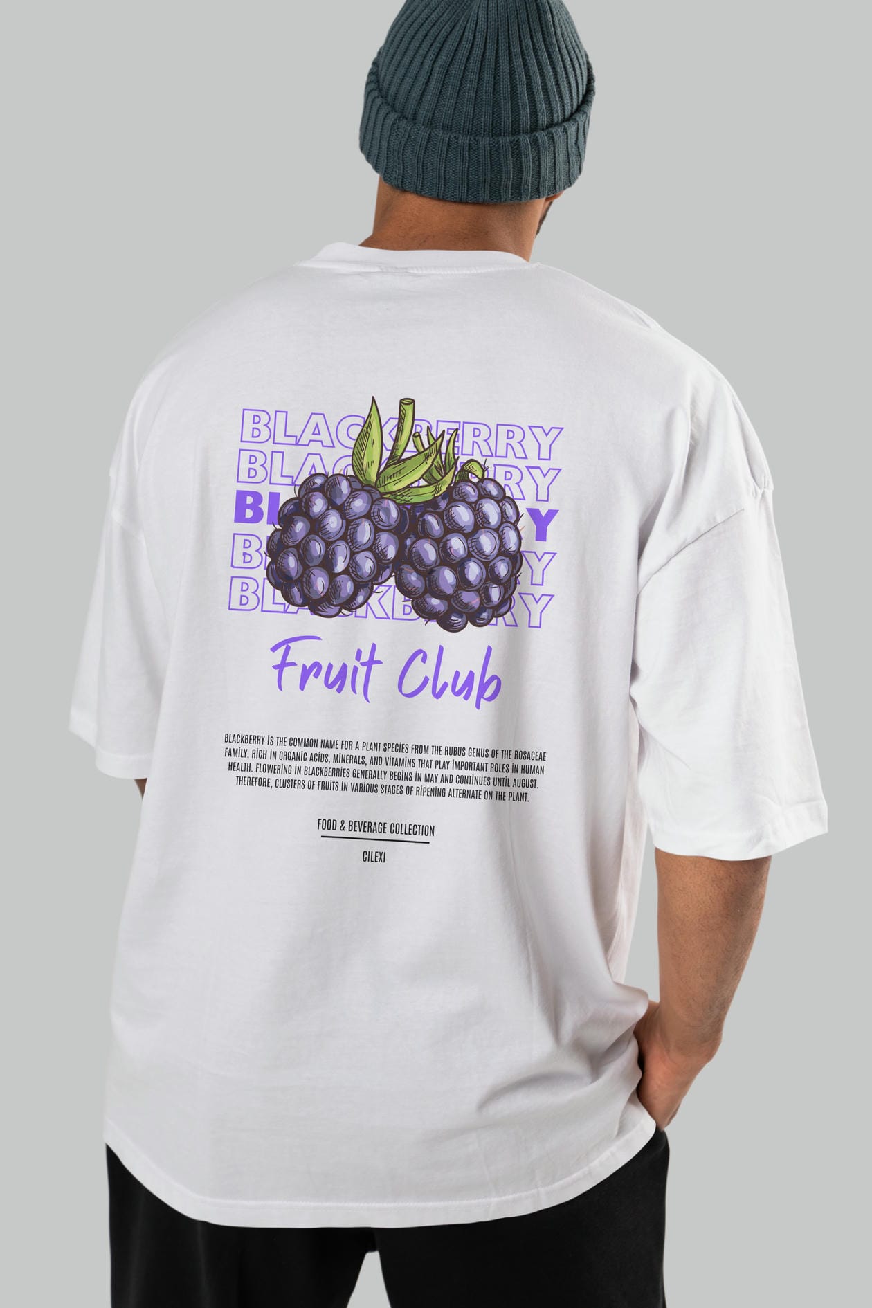 Blackberry Arka Baskılı Oversize t-shirt Erkek Kadın Pamuk Bisiklet Yaka tişort