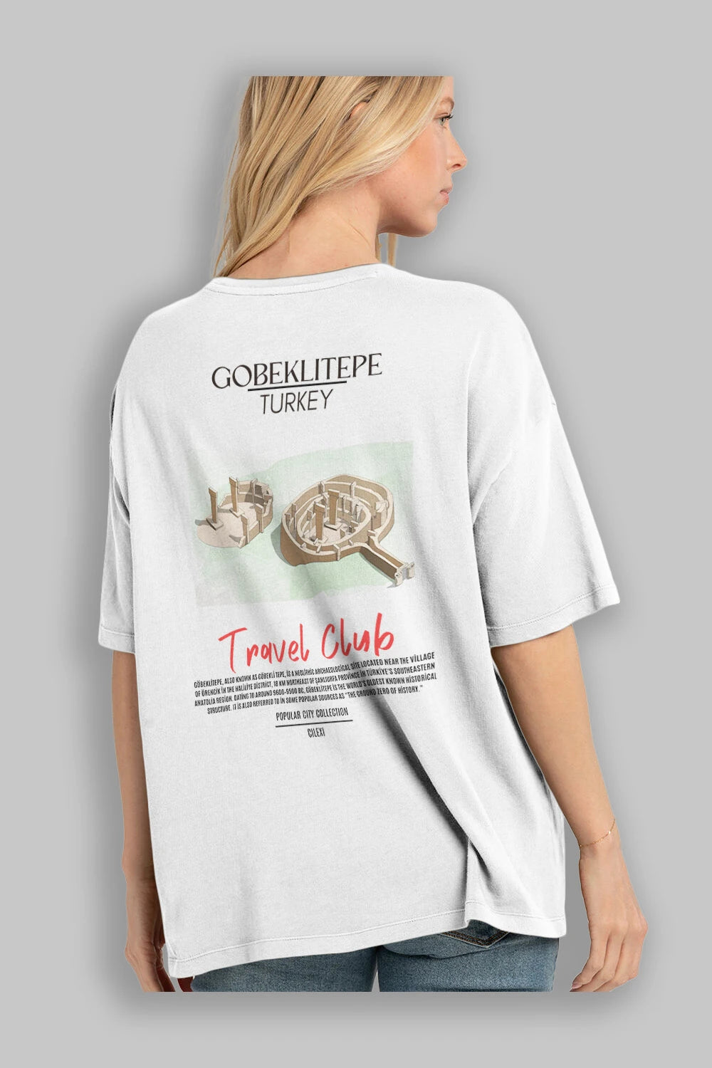 Gobeklitepe Turkey Arka Baskılı Oversize t-shirt Erkek Kadın Pamuk Bisiklet Yaka tişort