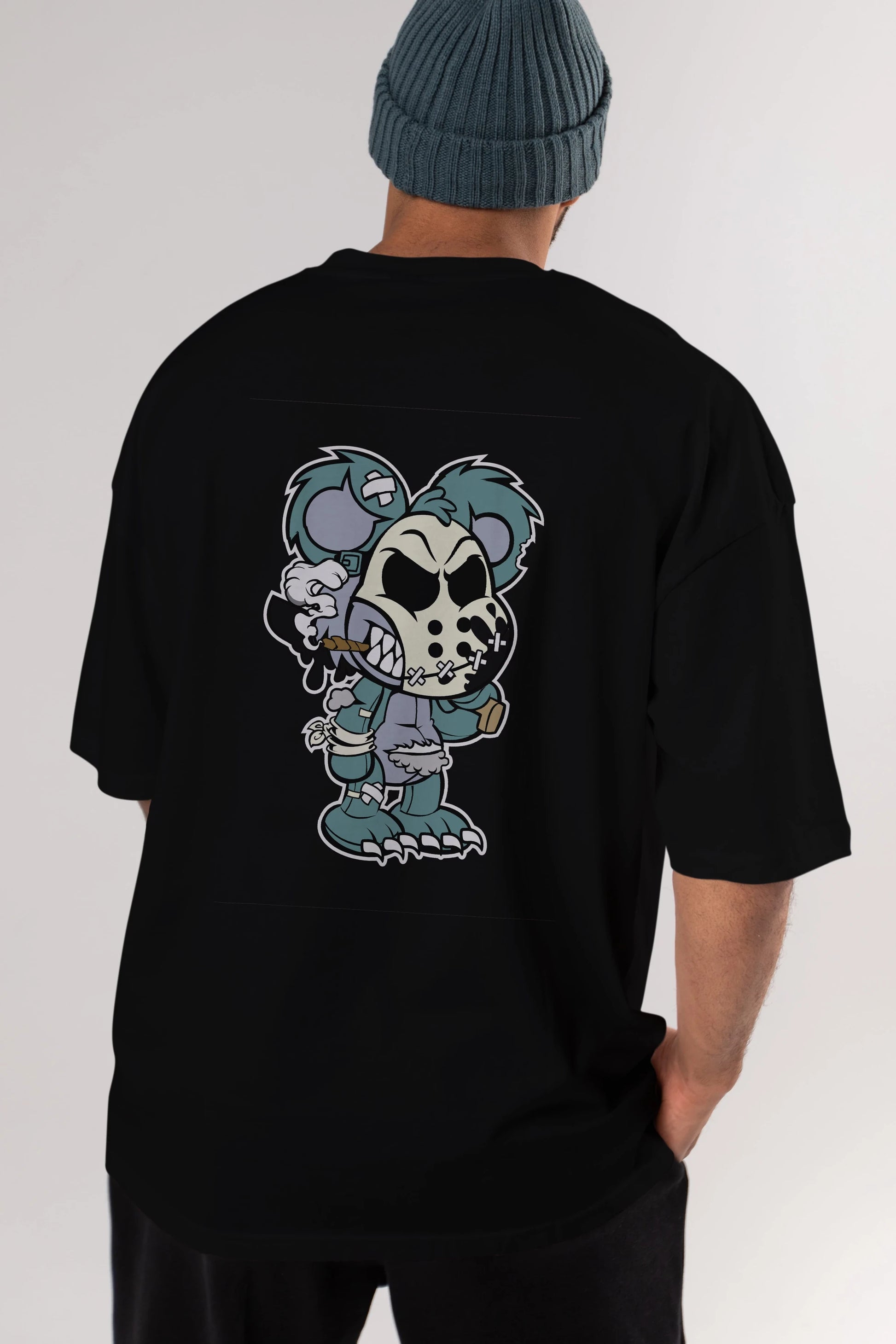Evil Teddy Bear Arka Baskılı Oversize t-shirt Erkek Kadın Unisex %100 Pamuk tişort