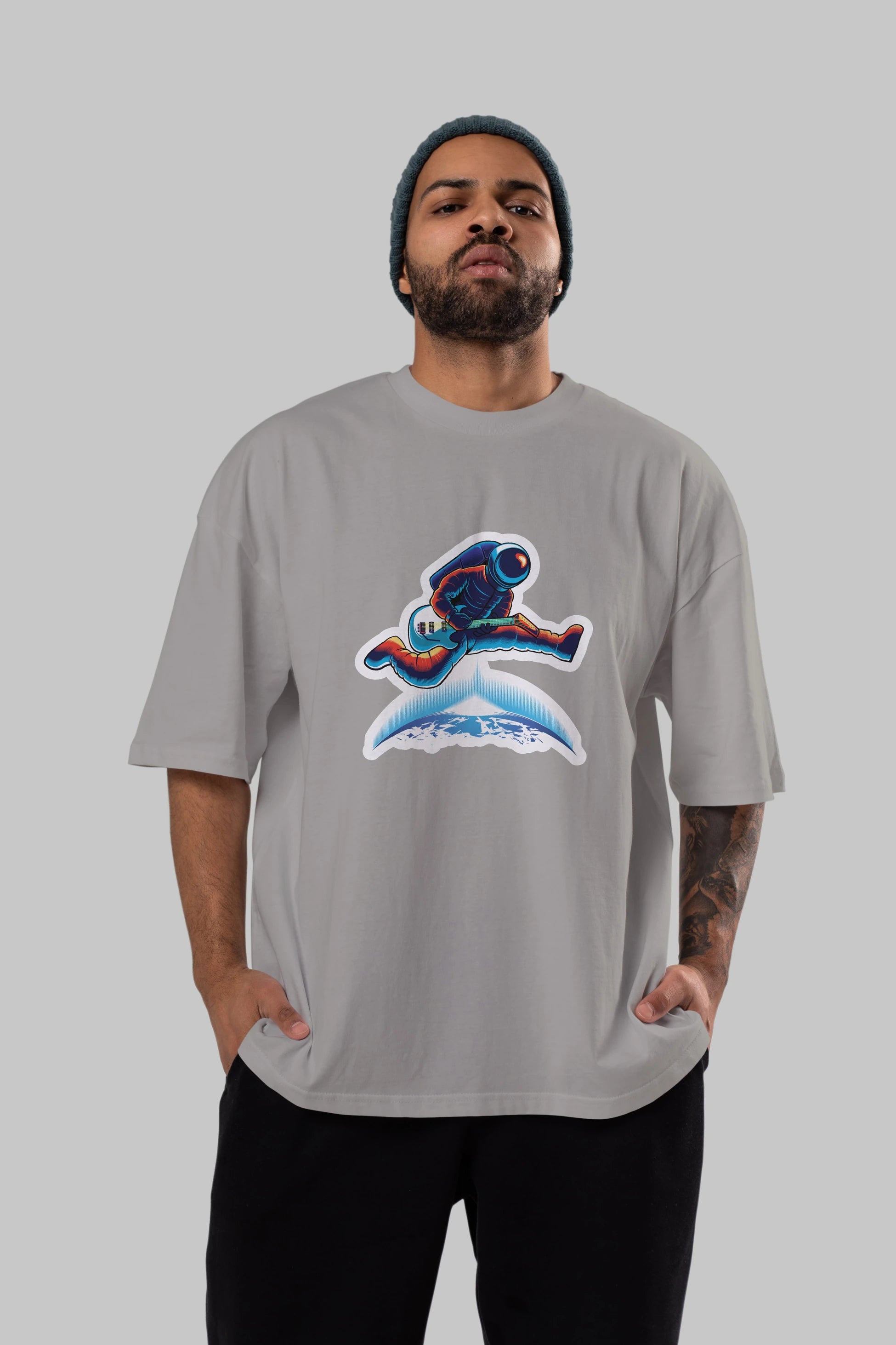 Astroguitar Sticker Ön Baskılı Oversize t-shirt Erkek Kadın Unisex