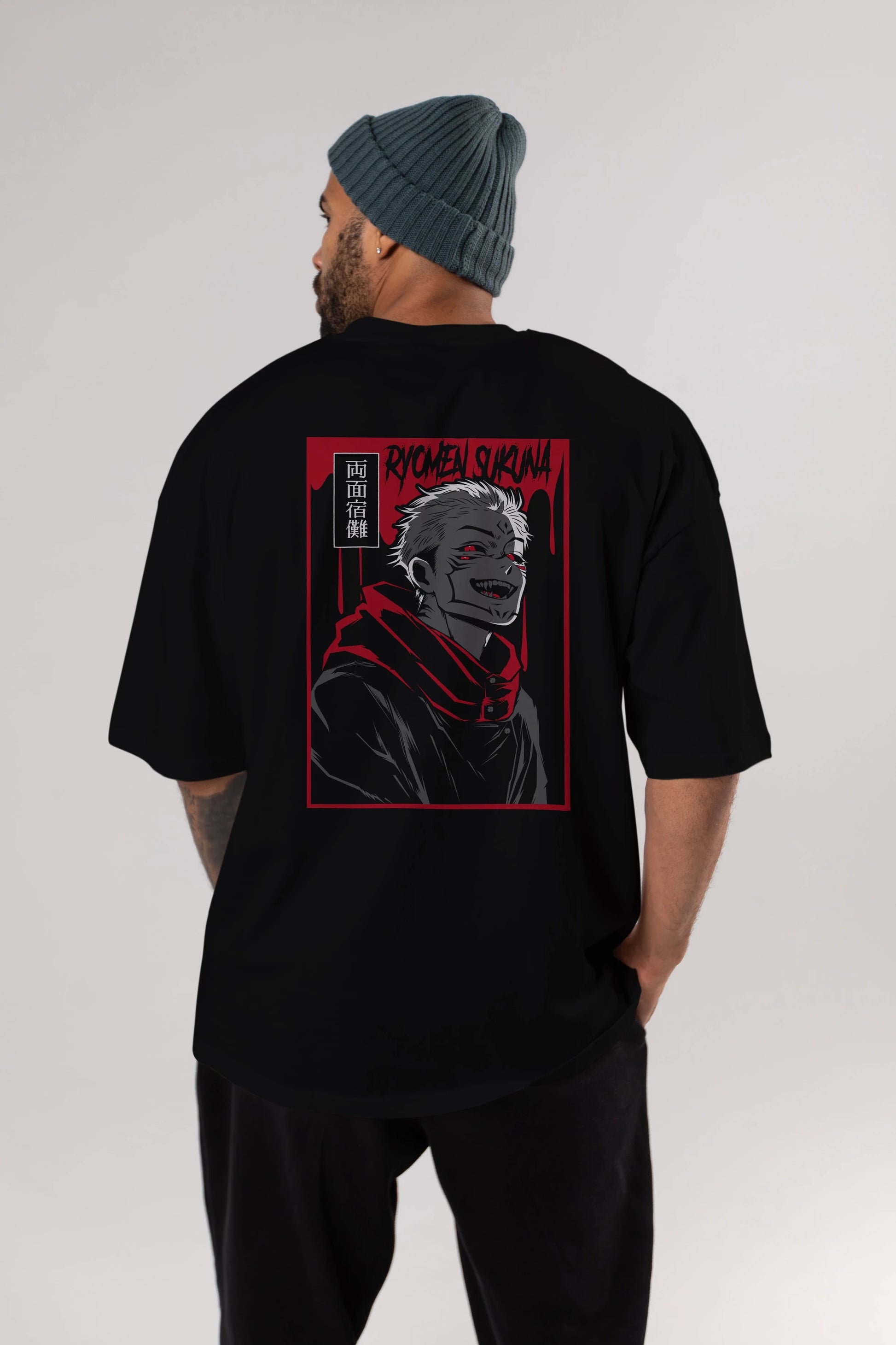 SUKUNA Anime Arka Baskılı Oversize t-shirt Erkek Kadın Unisex