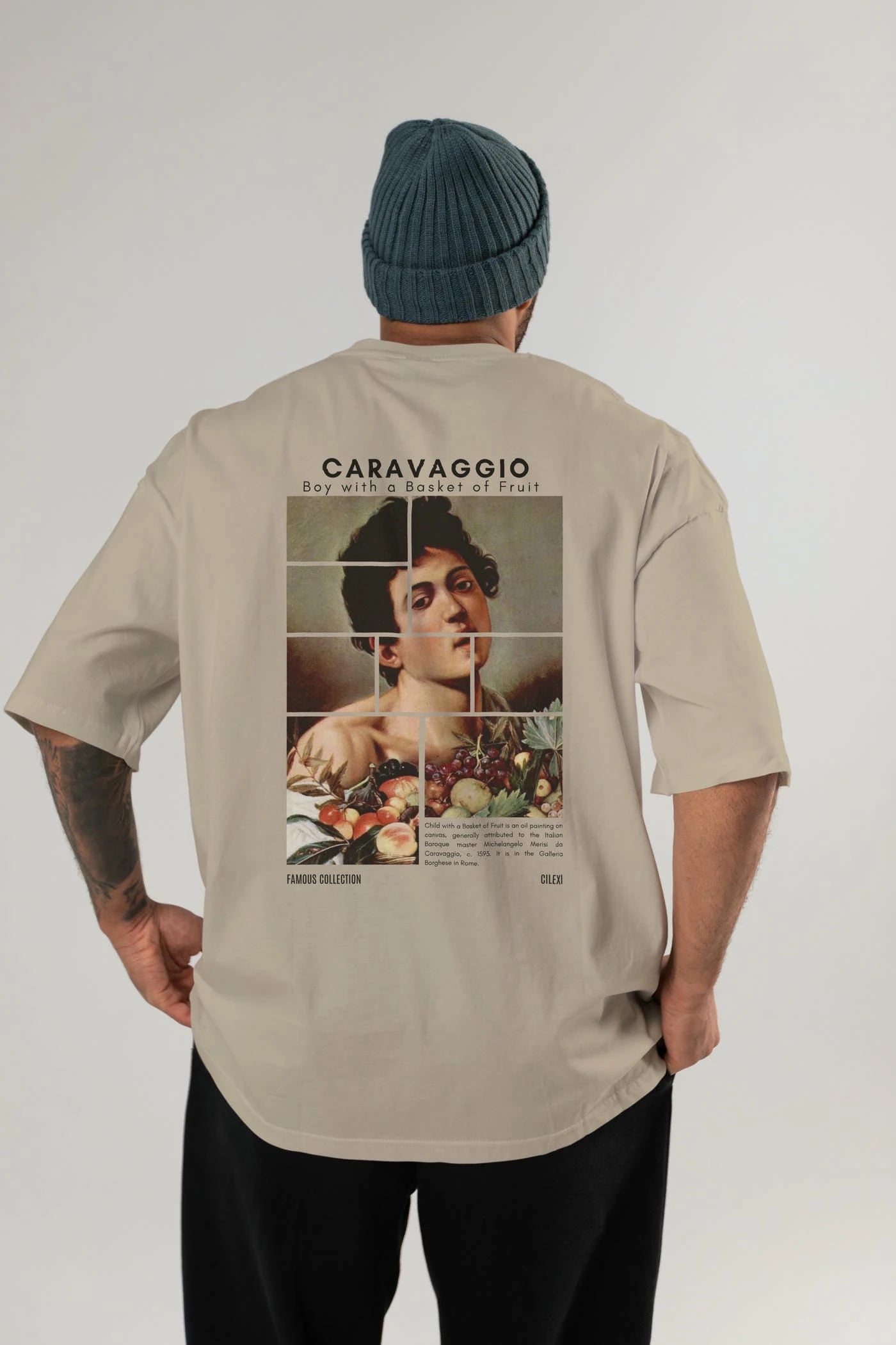 Caravaggio Boy Arka Baskılı Oversize t-shirt Erkek Kadın Bisiklet Yaka Pamuk tişort