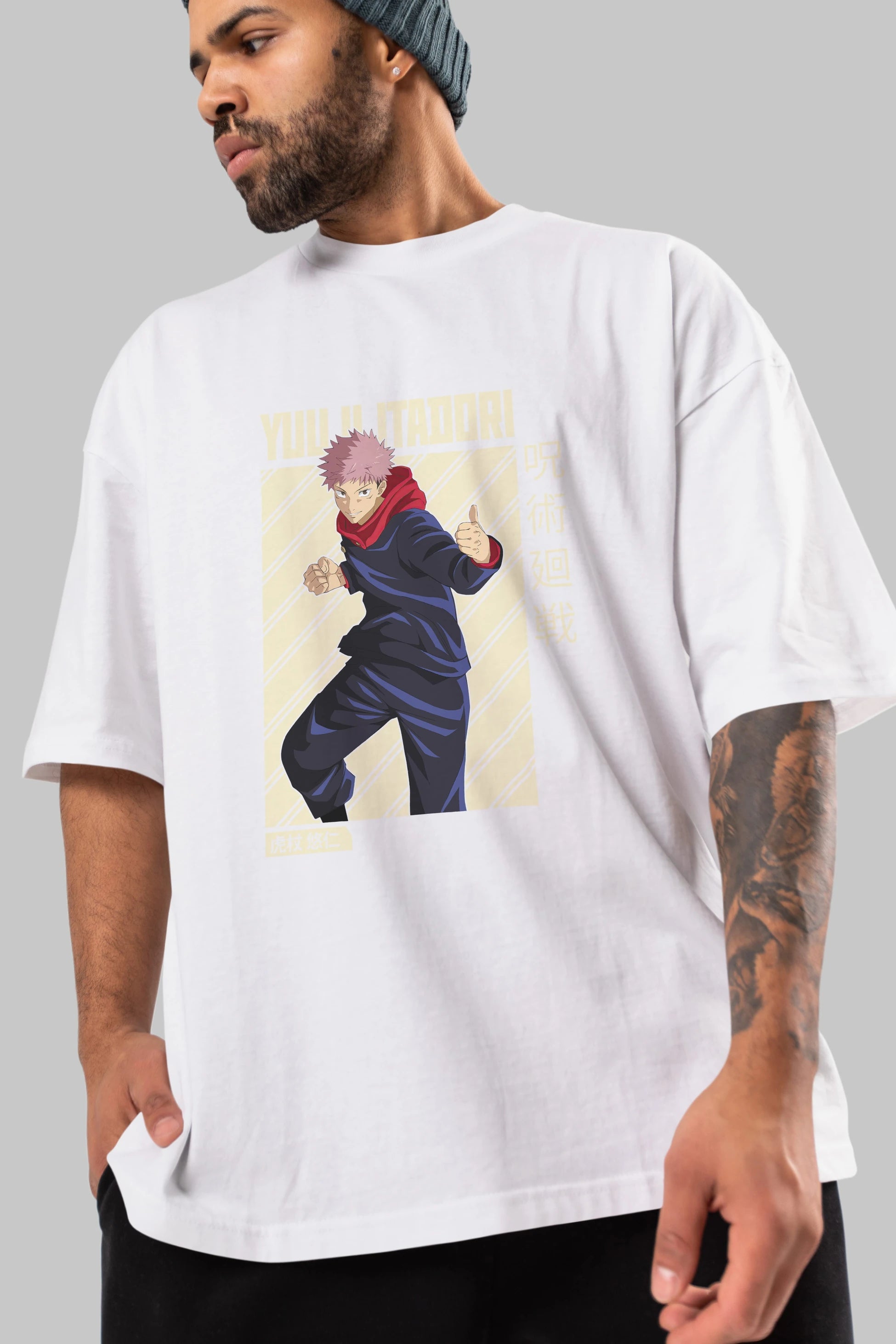 Yuuji Itadori 1 Anime Ön Baskılı Oversize t-shirt %100 pamuk Erkek Kadın Unisex