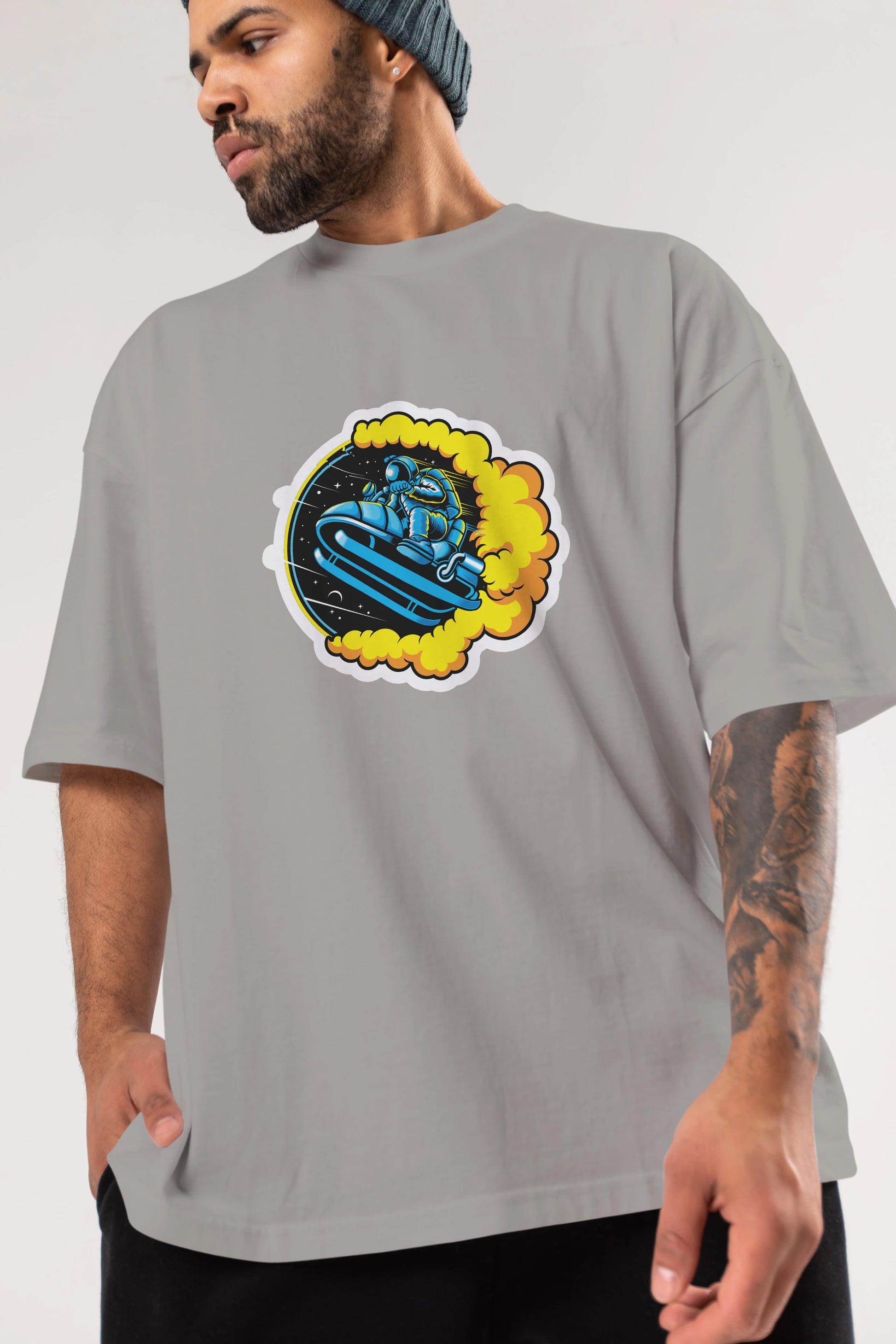 Astrojump with Snowmobile Sticker Ön Baskılı Oversize t-shirt Erkek Kadın Unisex