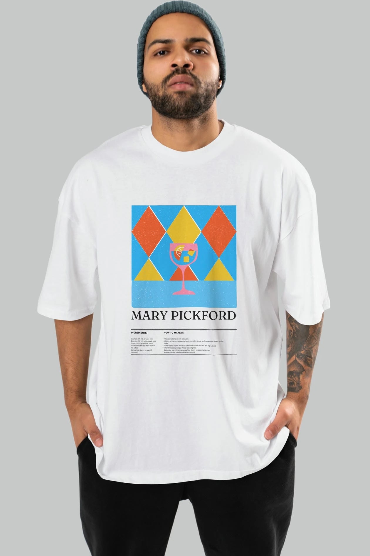 Mary Pickford Kokteyl Ön Baskılı Oversize t-shirt Erkek Kadın %100 Pamuk Bisiklet Yaka tişort