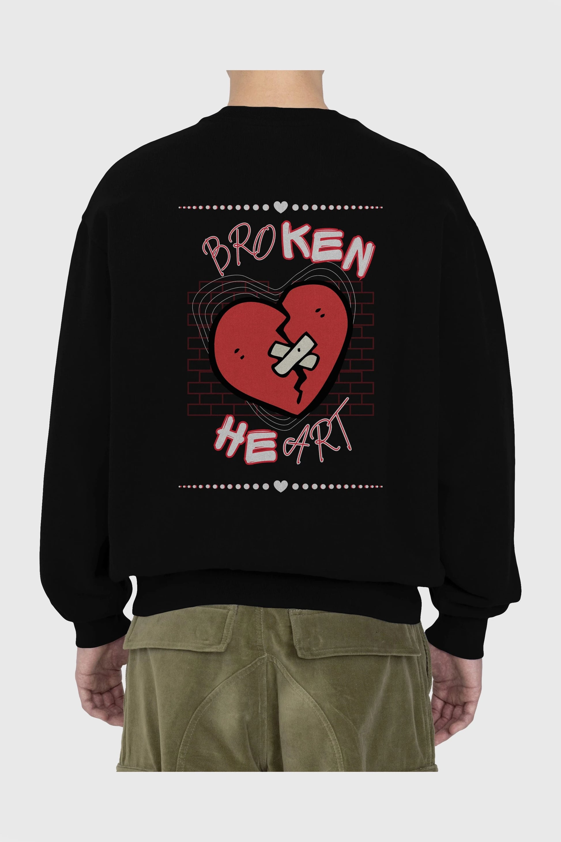 Broken Heart Yazılı Arka Baskılı Oversize Sweatshirt Erkek Kadın Unisex