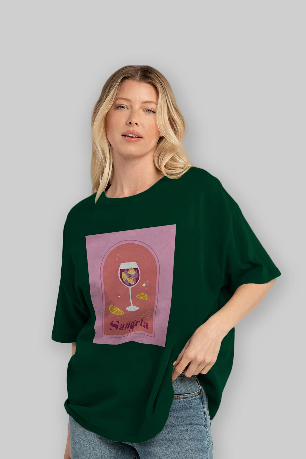 Sangria Ön Baskılı Oversize t-shirt Erkek Kadın Unisex %100 Pamuk Bisiklet Yaka tişort