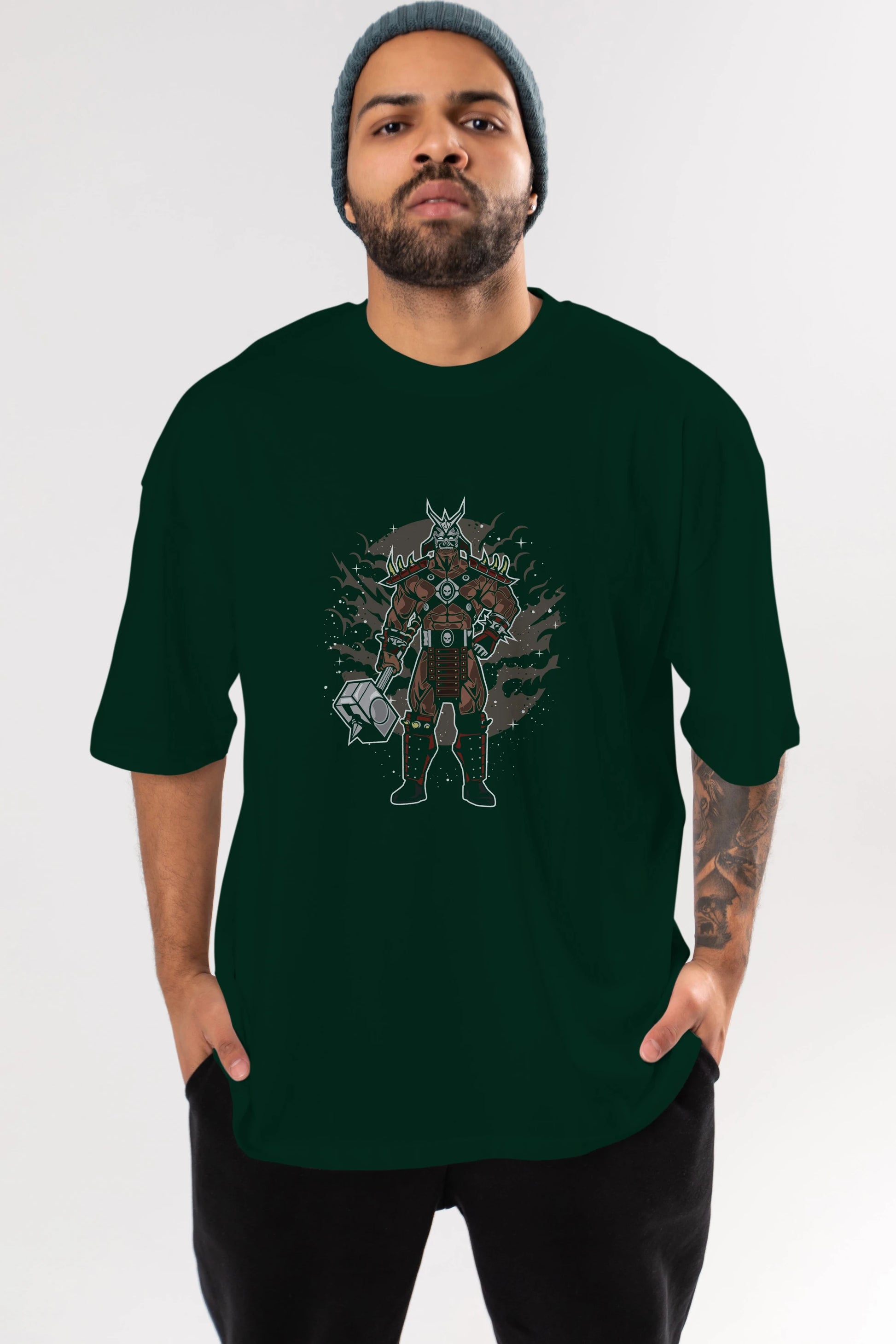 SHOU KHAN Ön Baskılı Oversize t-shirt Erkek Kadın Unisex %100 Pamuk tişort