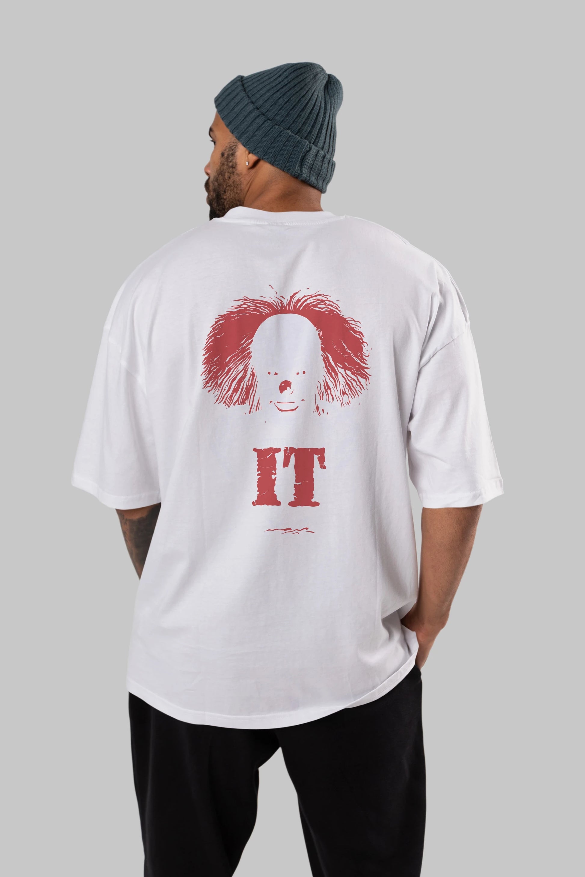 it Arka Baskılı Oversize t-shirt Erkek Kadın Unisex %100 Pamuk Bisiklet Yaka tişort